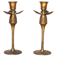 Antique Pair of Brass Candlesticks, Pineapple Fruit, France 1920s