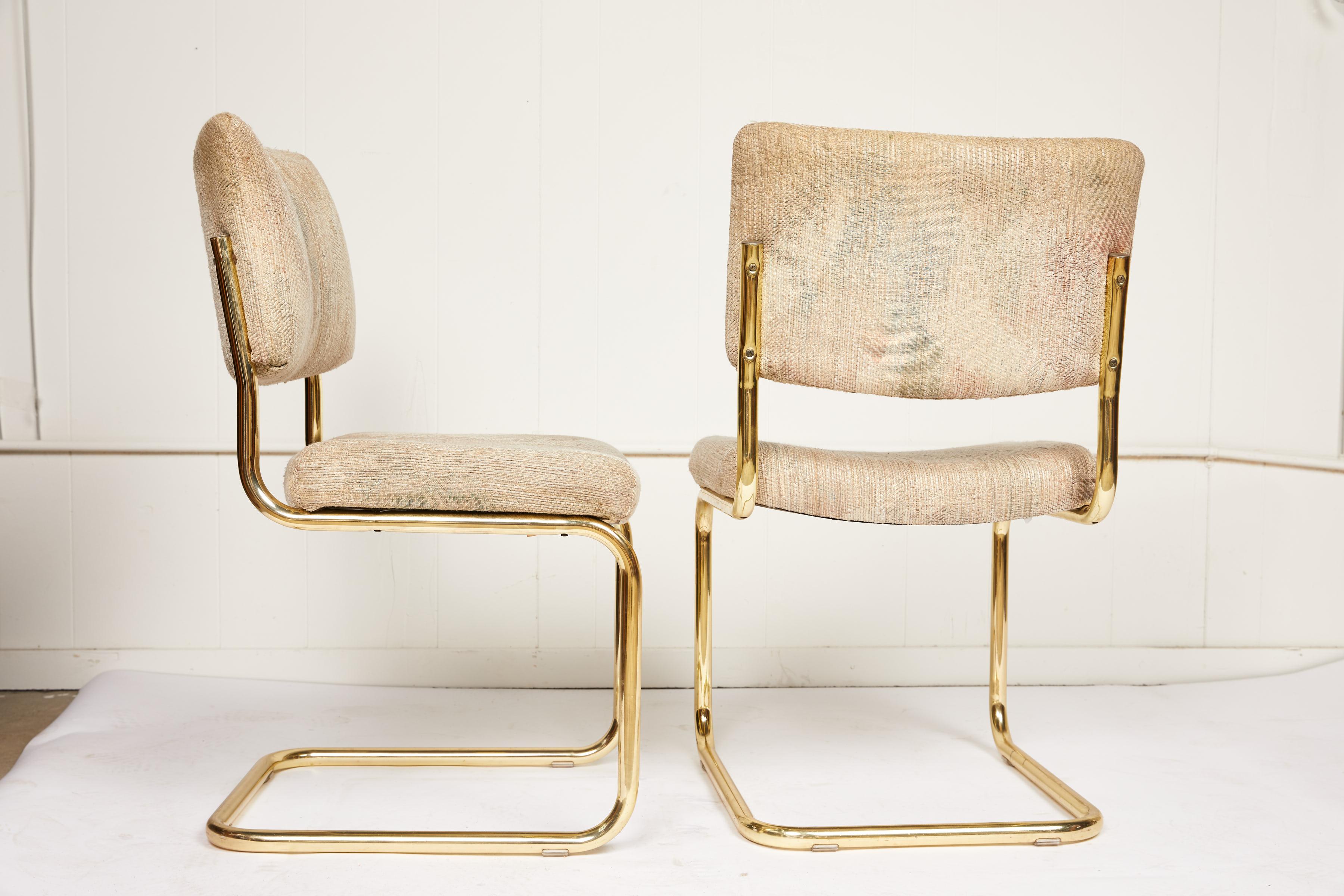 Bauhaus Pair of Brass Cantilever Chairs by Chromcraft