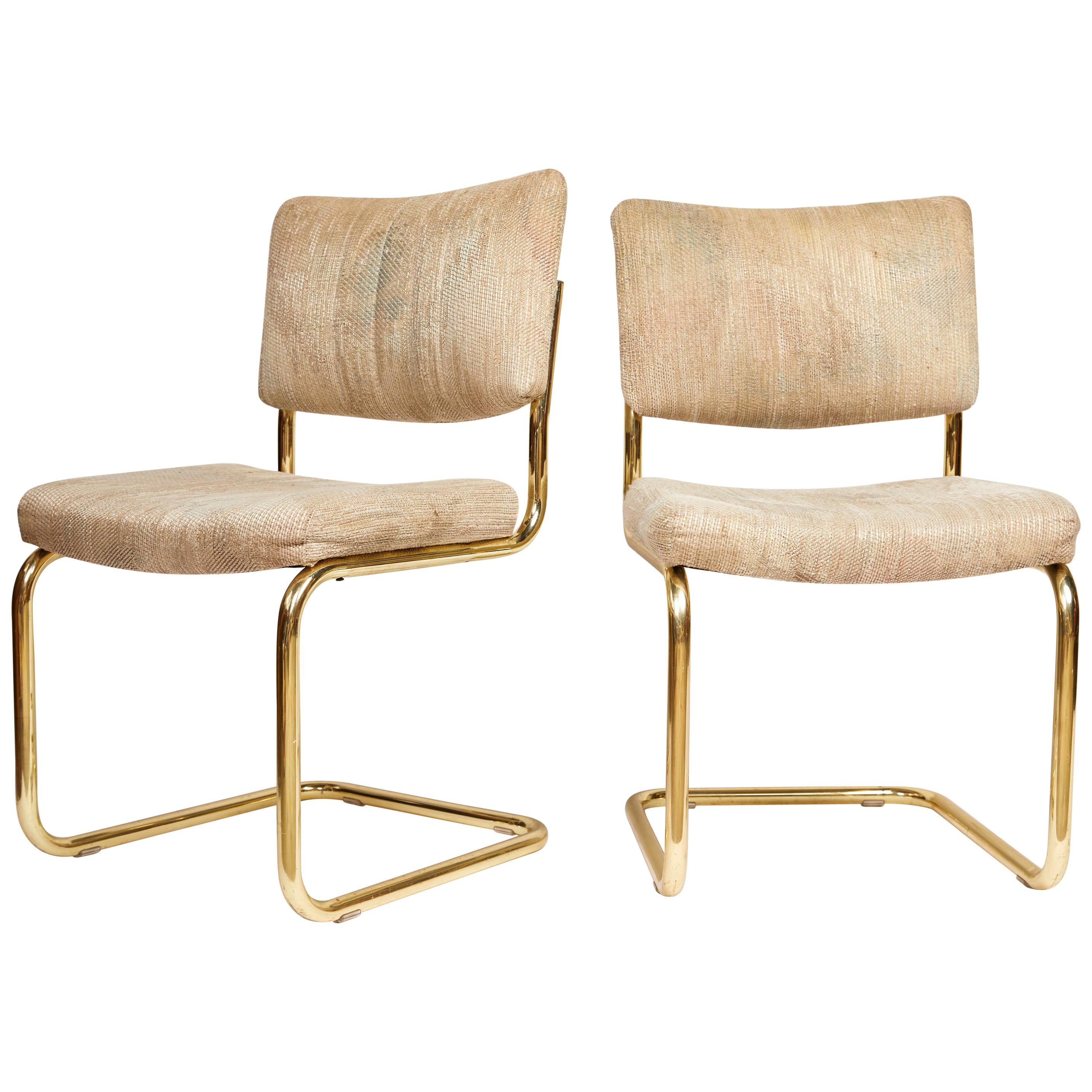 Pair of Brass Cantilever Chairs by Chromcraft