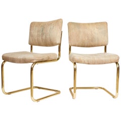 Pair of Brass Cantilever Chairs by Chromcraft