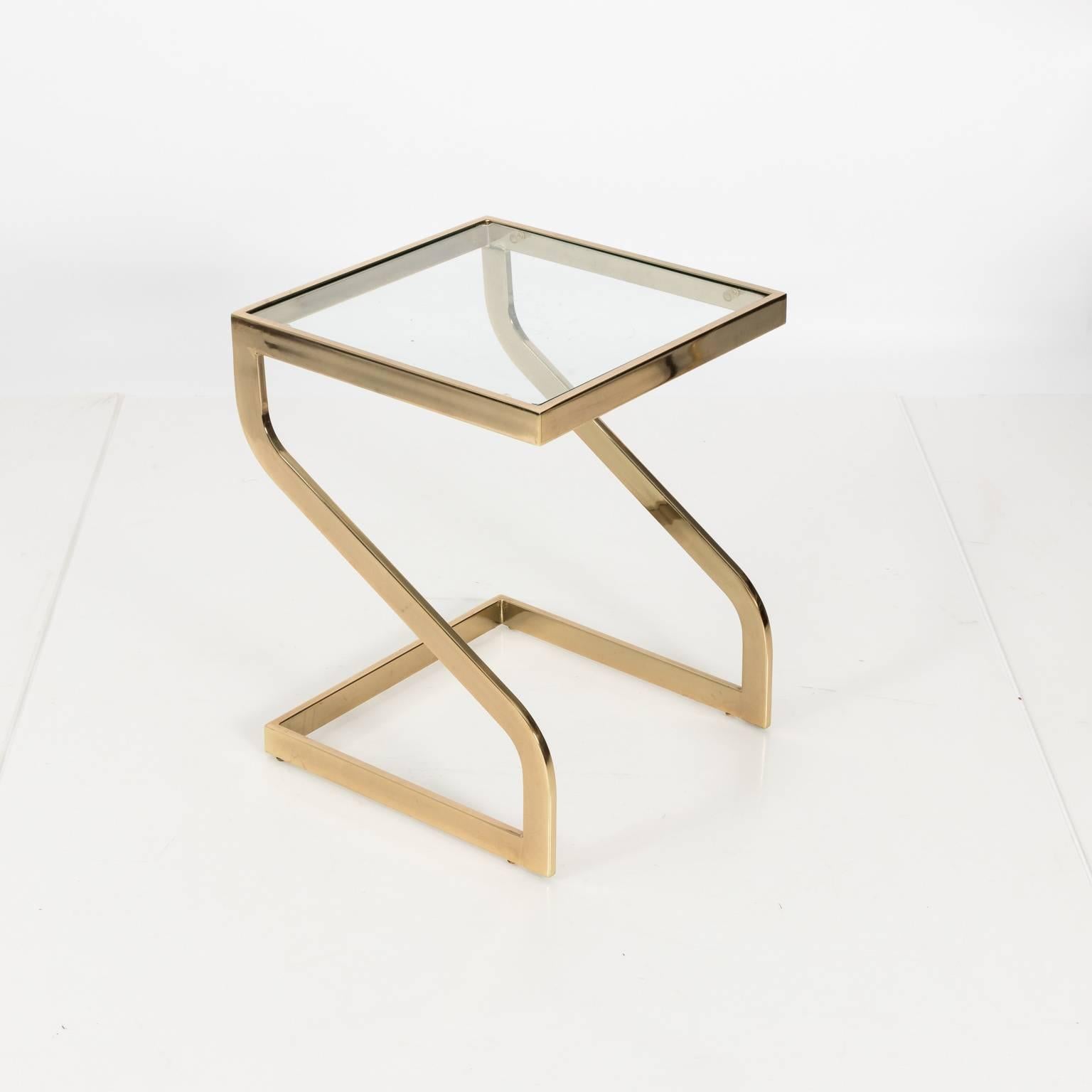 Pair of Brass Cantilever Side Tables For Sale 4