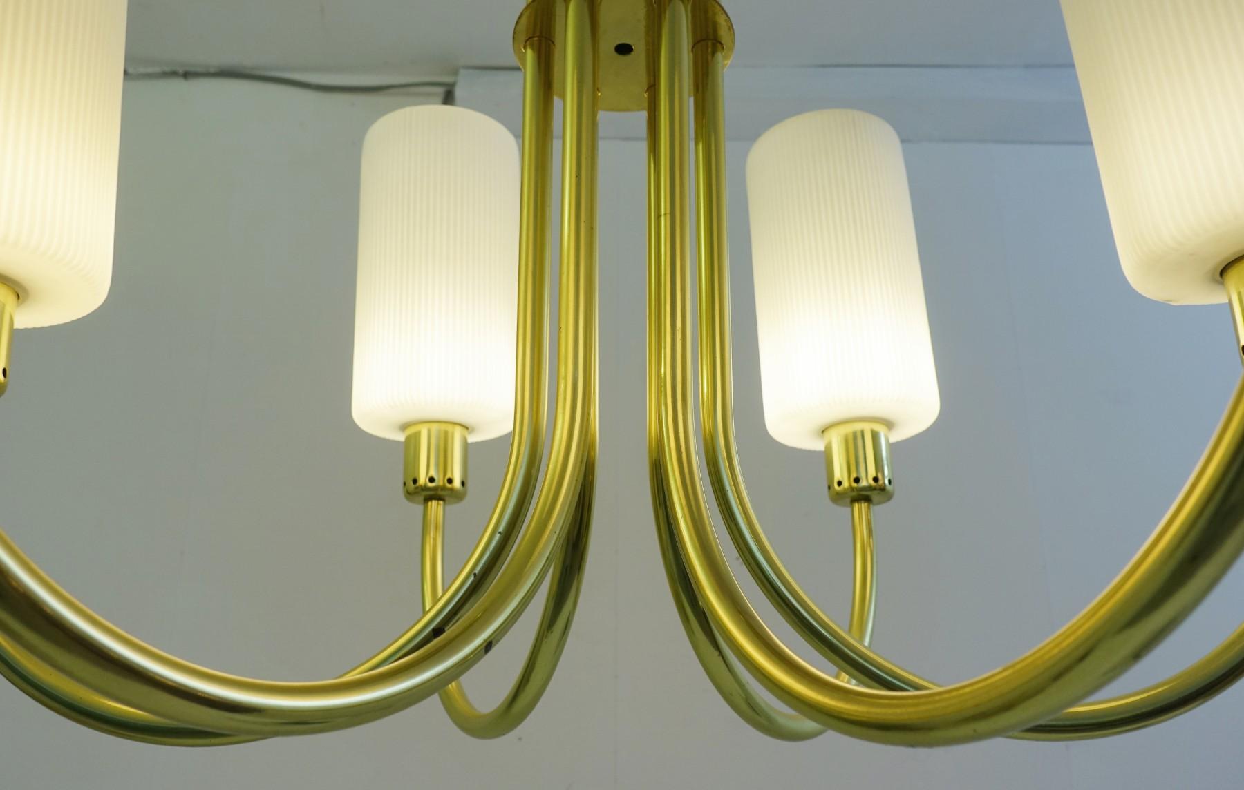 Pair of brass ceiling lights, Italy, circa 1960.
 