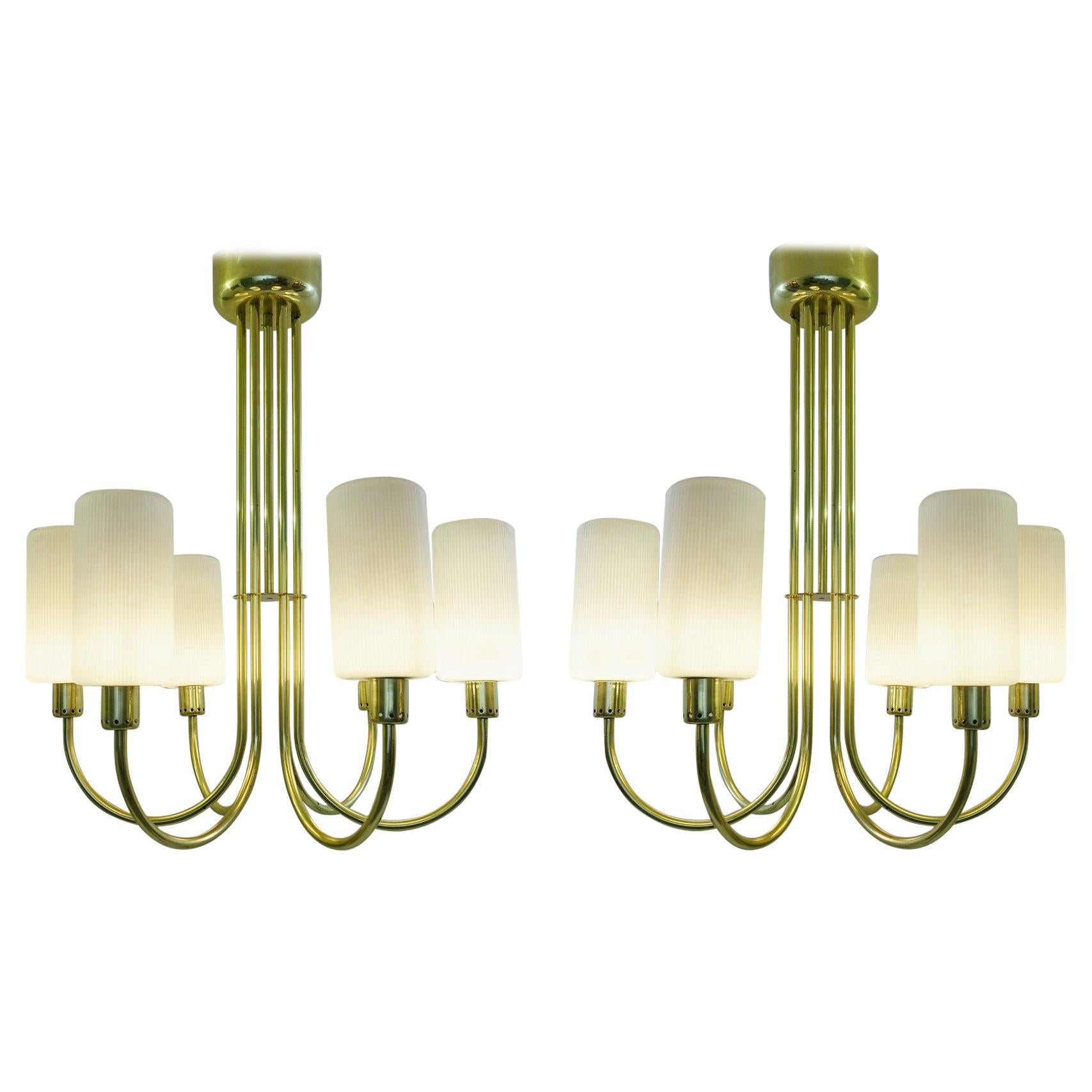 Pair of Brass Ceiling Lights, Italy, circa 1960
