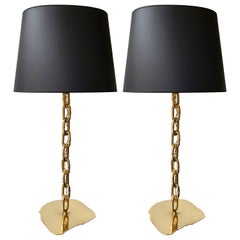 Pair of Brass Chain Lamps, Italy, 1990s