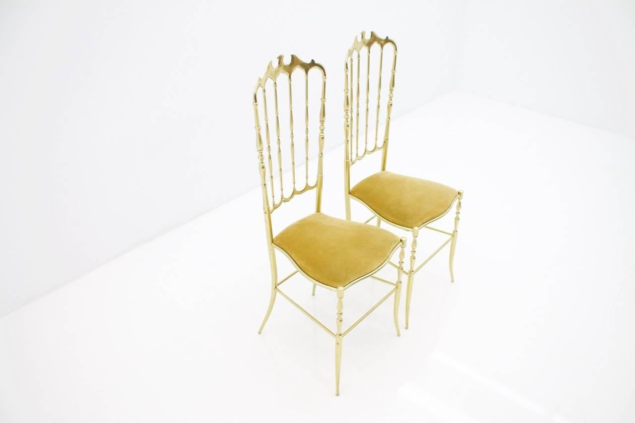 Italian Pair of Brass Chairs by Chiavari Italy, 1960s
