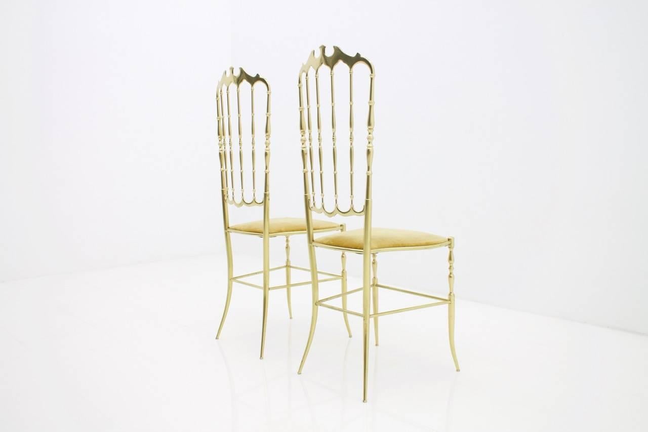 Mid-20th Century Pair of Brass Chairs by Chiavari Italy, 1960s