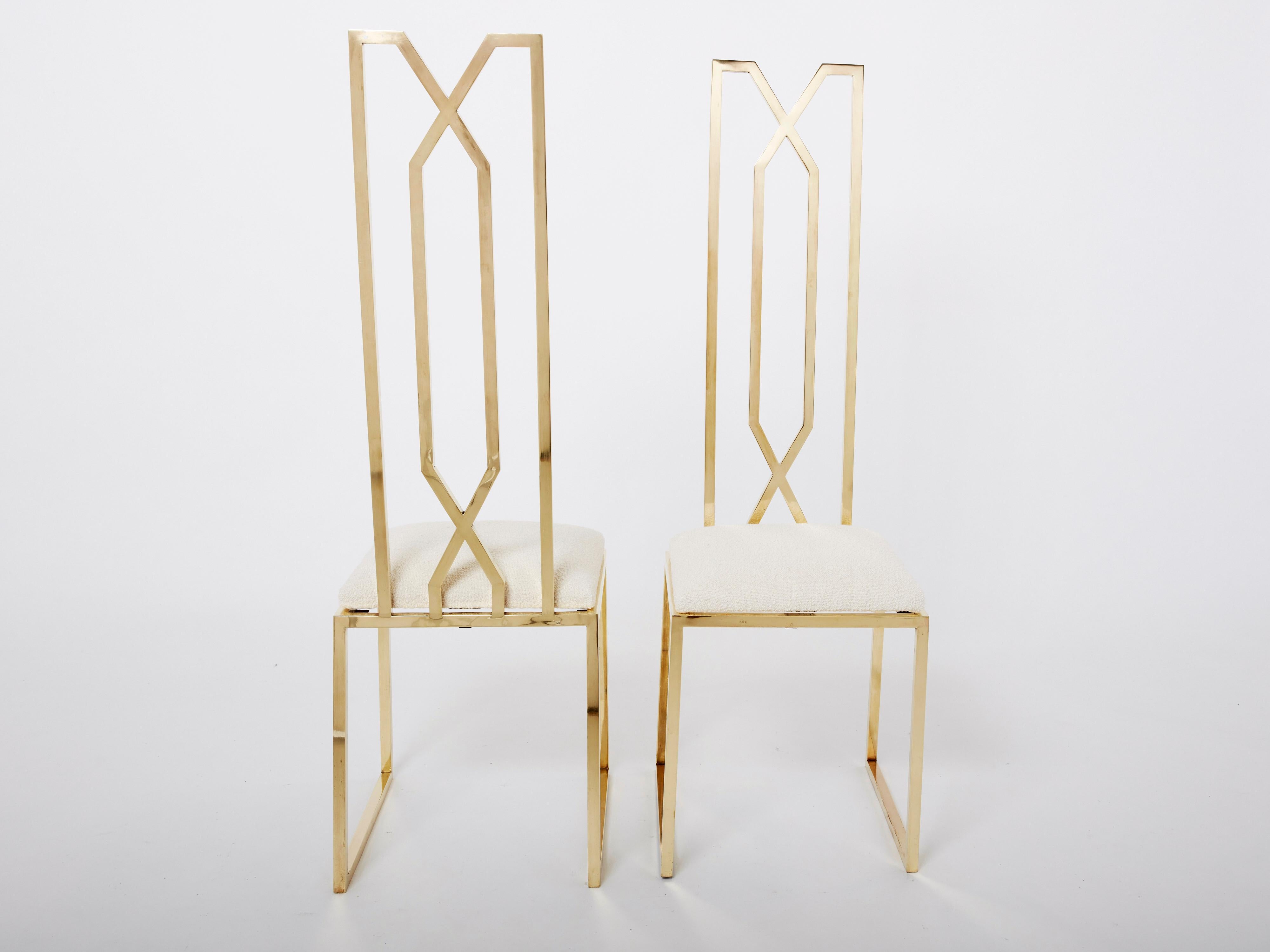 Pair of brass chairs signed by Alain Delon for Jean Charles 1970s For Sale 3