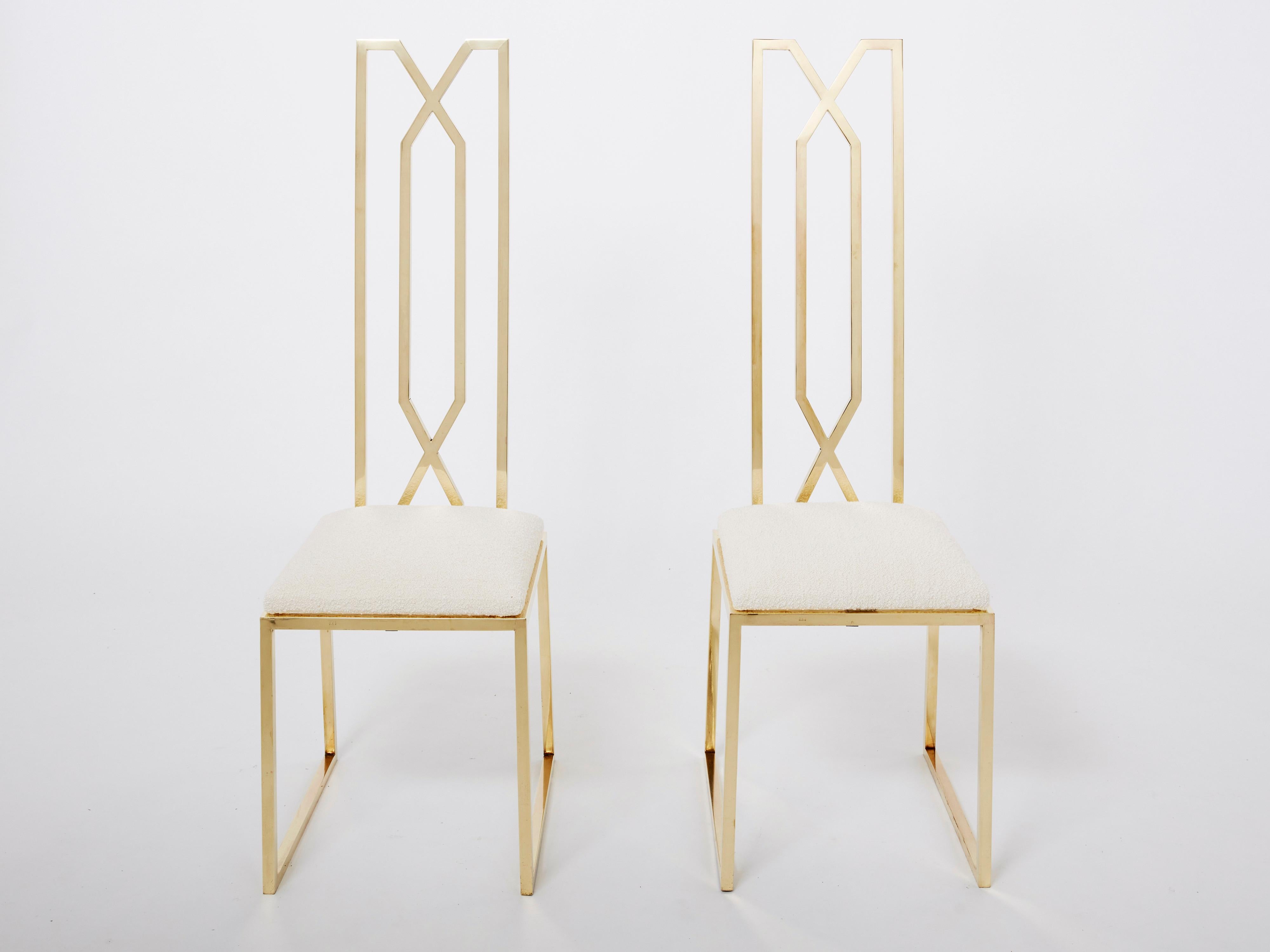 Mid-Century Modern Pair of brass chairs signed by Alain Delon for Jean Charles 1970s For Sale