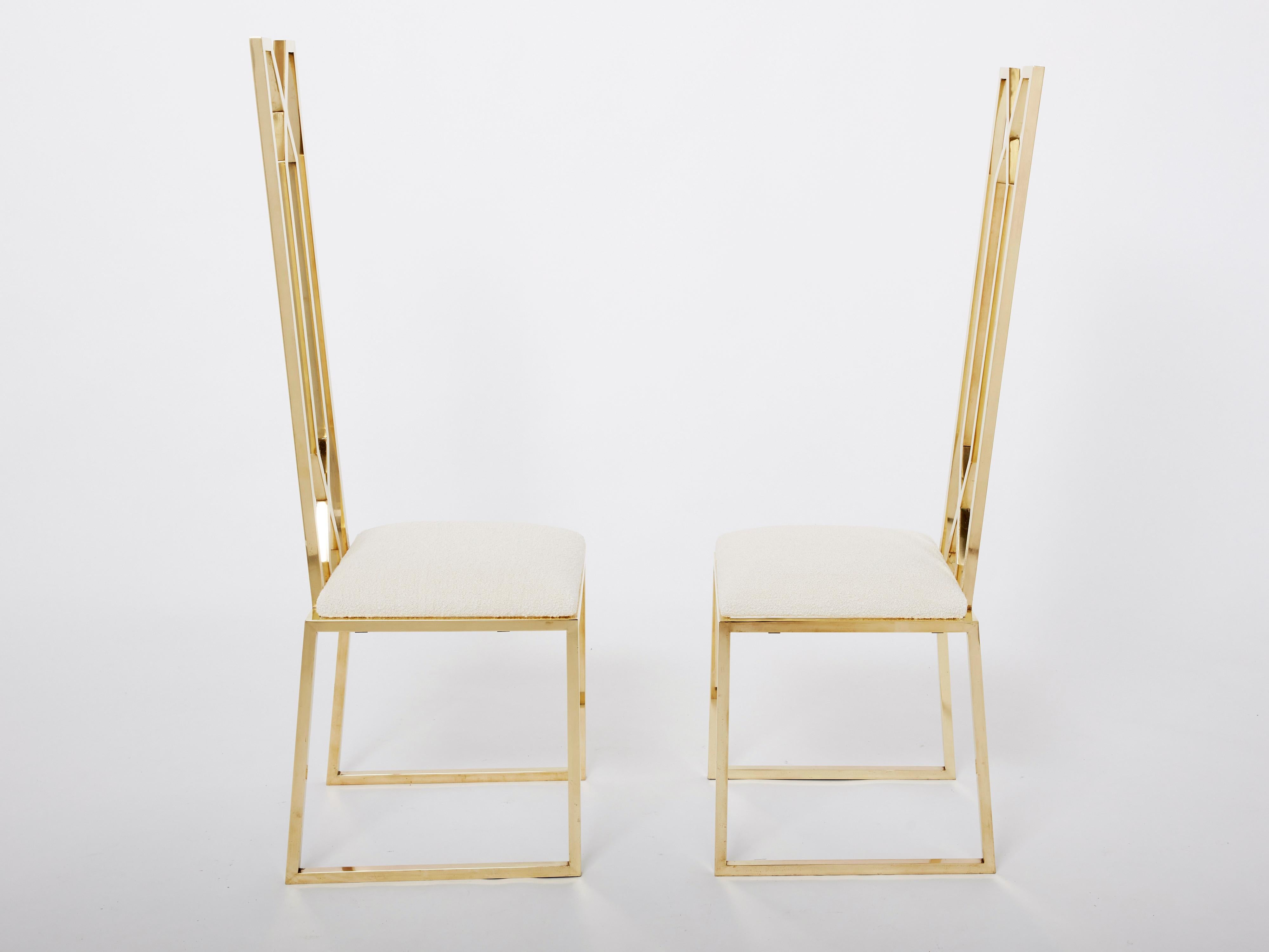 Pair of brass chairs signed by Alain Delon for Jean Charles 1970s For Sale 1