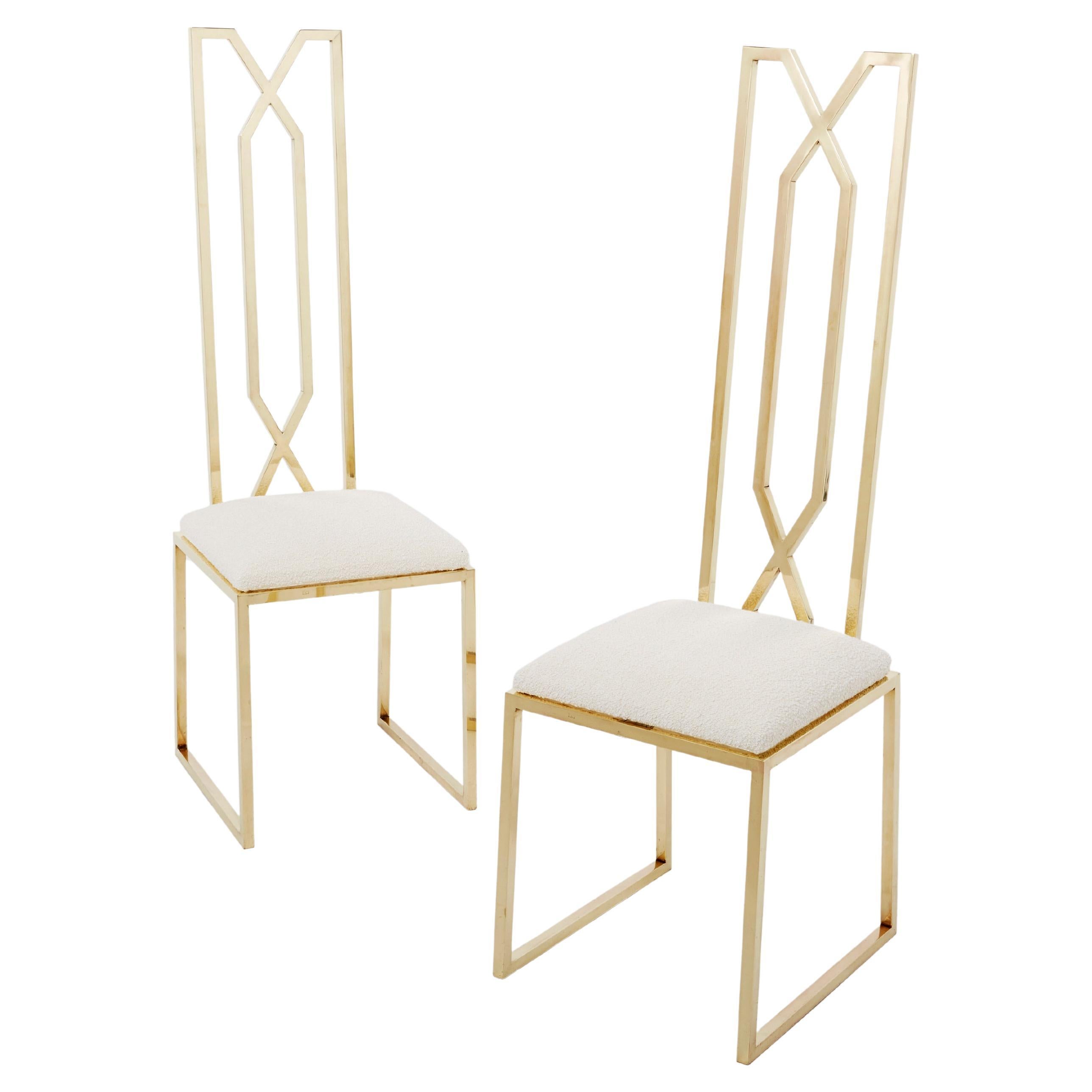 Pair of brass chairs signed by Alain Delon for Jean Charles 1970s For Sale