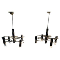 Pair of Brass Chandeliers by Gaetano Sciolari, 1970s