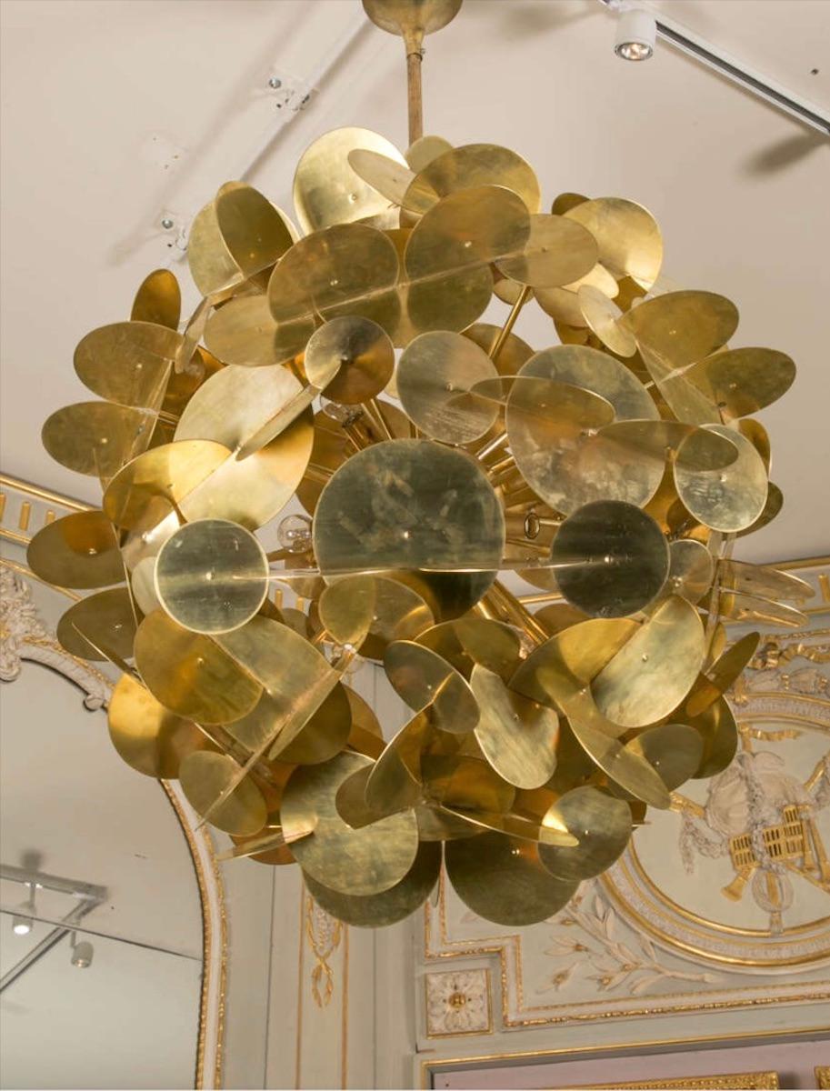 French Pair of brass chandeliers by Studio Glustin For Sale