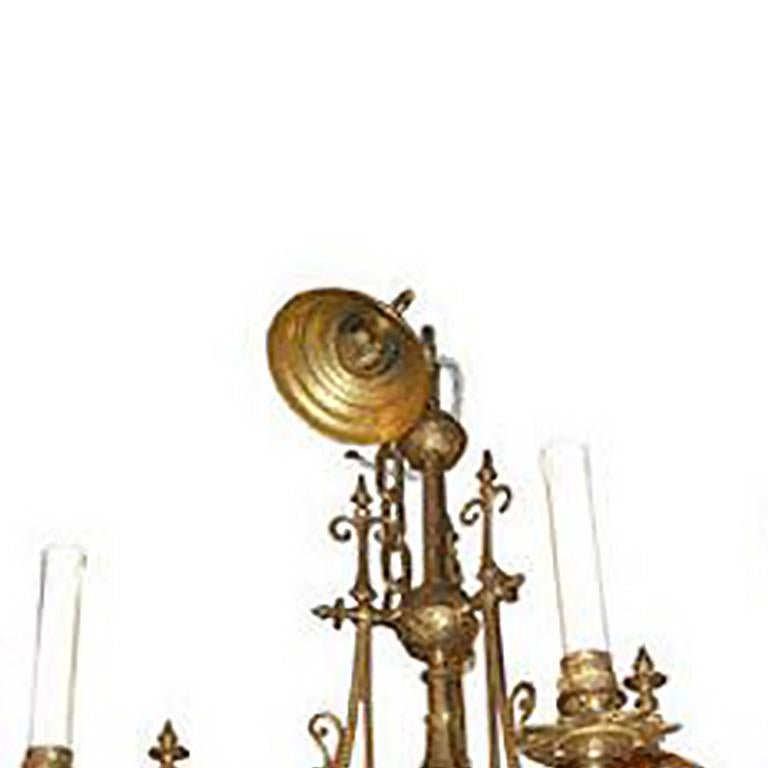Pair of Brass Chandeliers by Thomas Gruenberg In Good Condition For Sale In Pompano Beach, FL