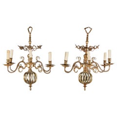 Pair of Antique French Brass Chandeliers from Paris. 