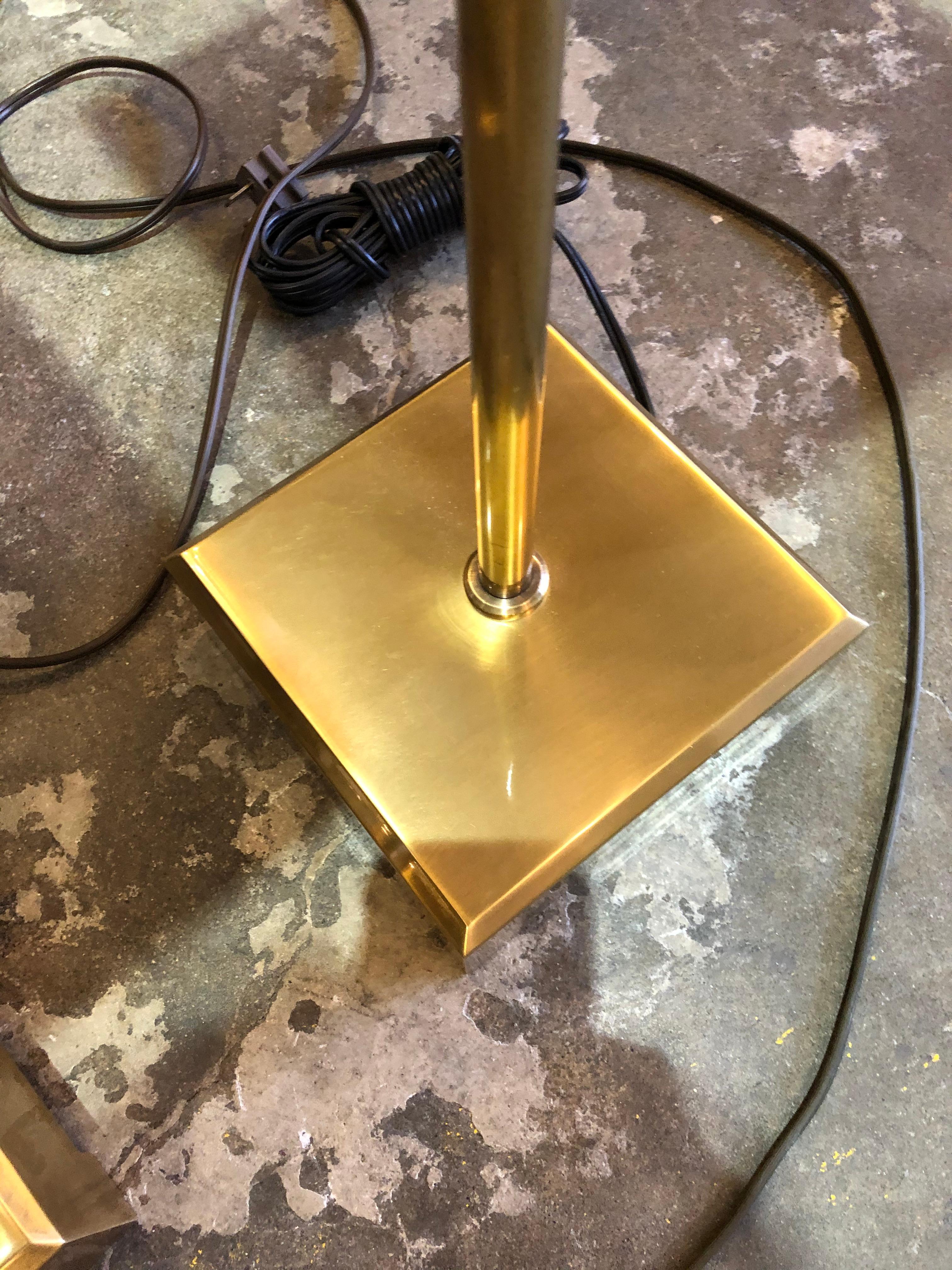 Pair of Brass Chapman Pyramid Adjustable Floor Lamps In Excellent Condition In Chicago, IL
