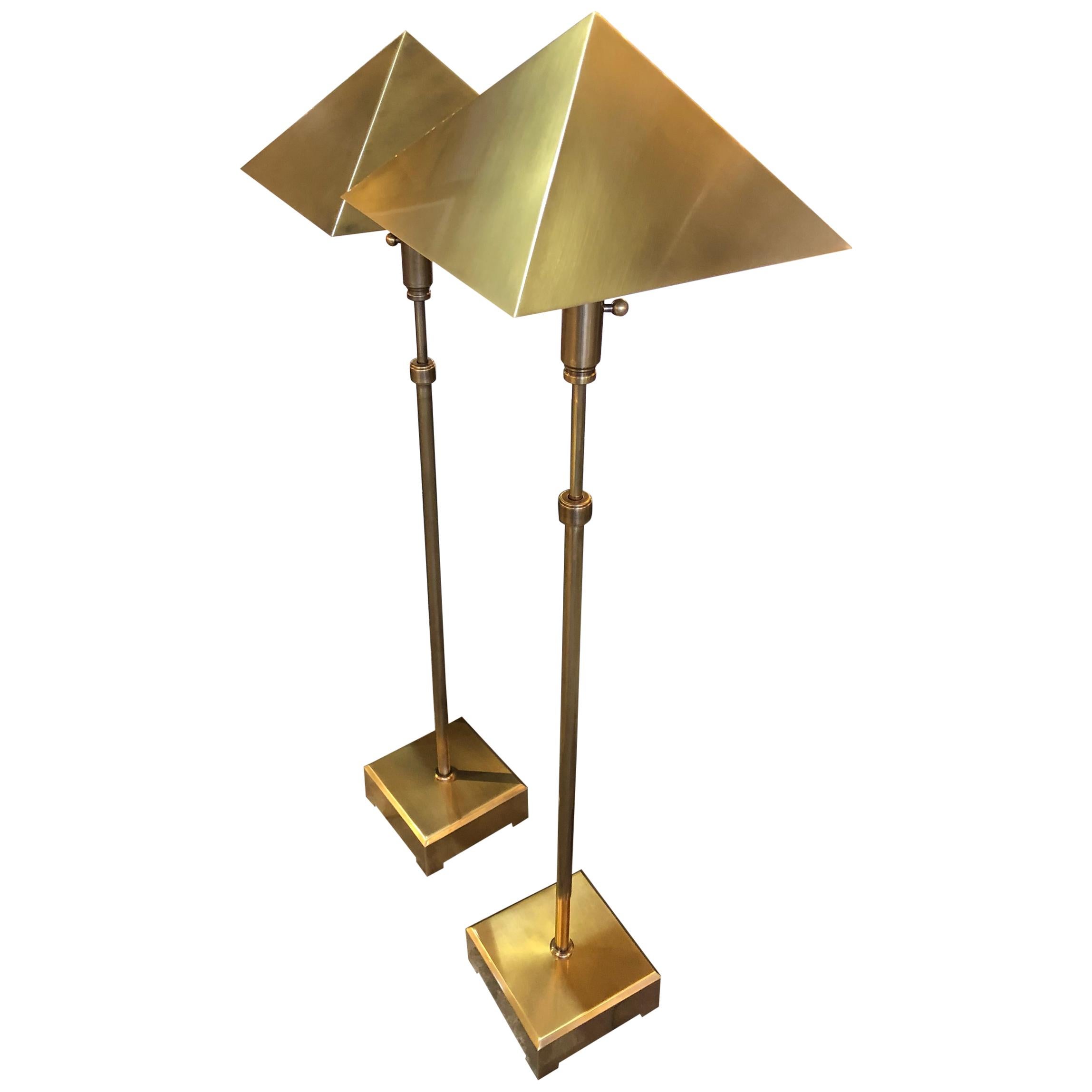 Pair of Brass Chapman Pyramid Adjustable Floor Lamps
