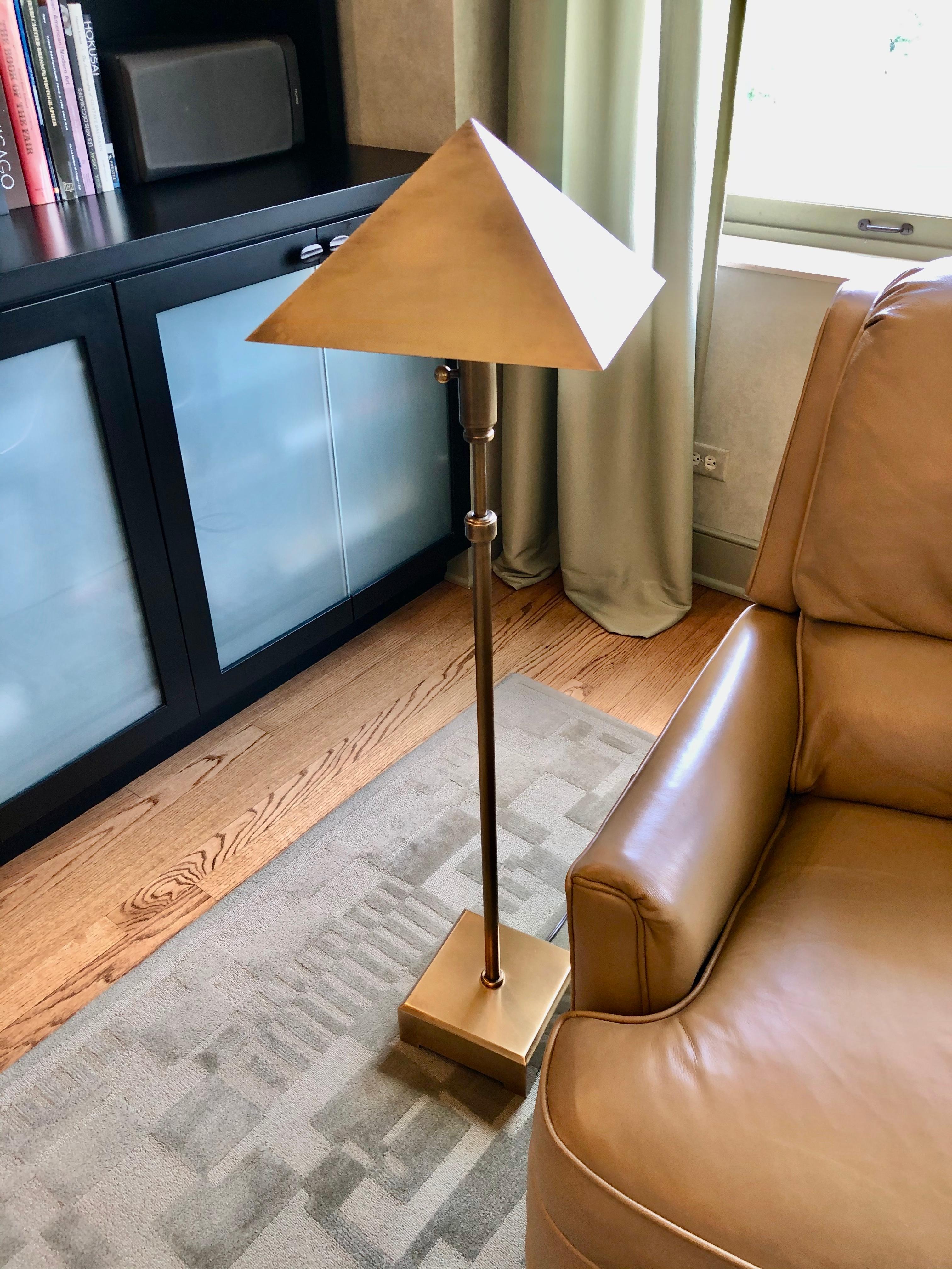 Pair of Mid-Century Modern brass Chapman Pyramid adjustable floor lamps ;expands up to 60 inches High.