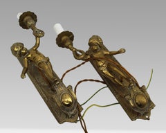 Pair of Brass Cherub Wall Lights, Vintage, 20th Century