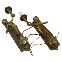 Pair of Brass Cherub Wall Lights, Vintage, 20th Century