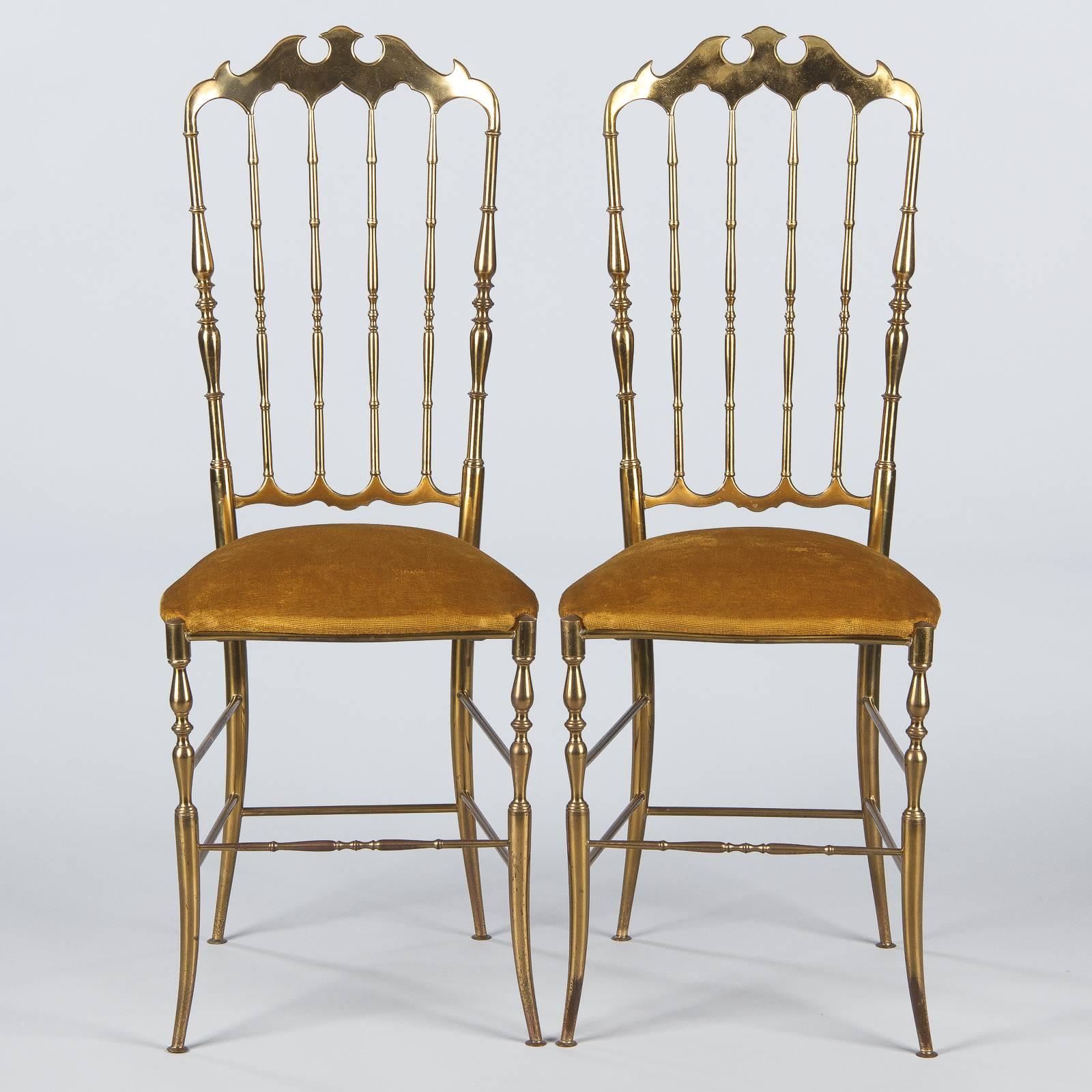 Mid-Century Modern Pair of Brass Chiavari Chairs, Italy, 1960s