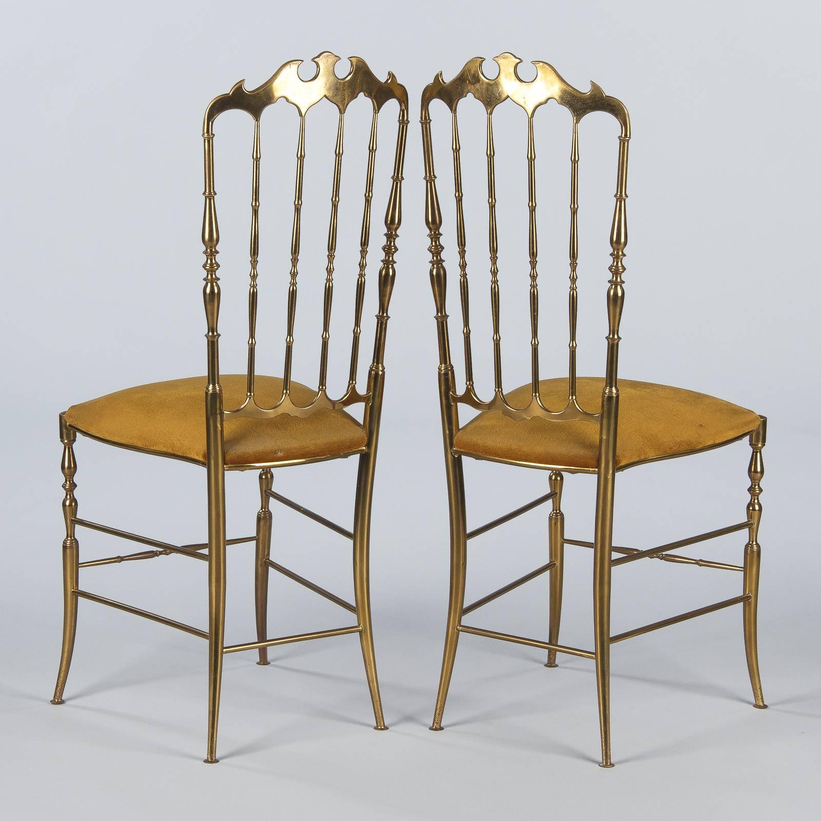Italian Pair of Brass Chiavari Chairs, Italy, 1960s