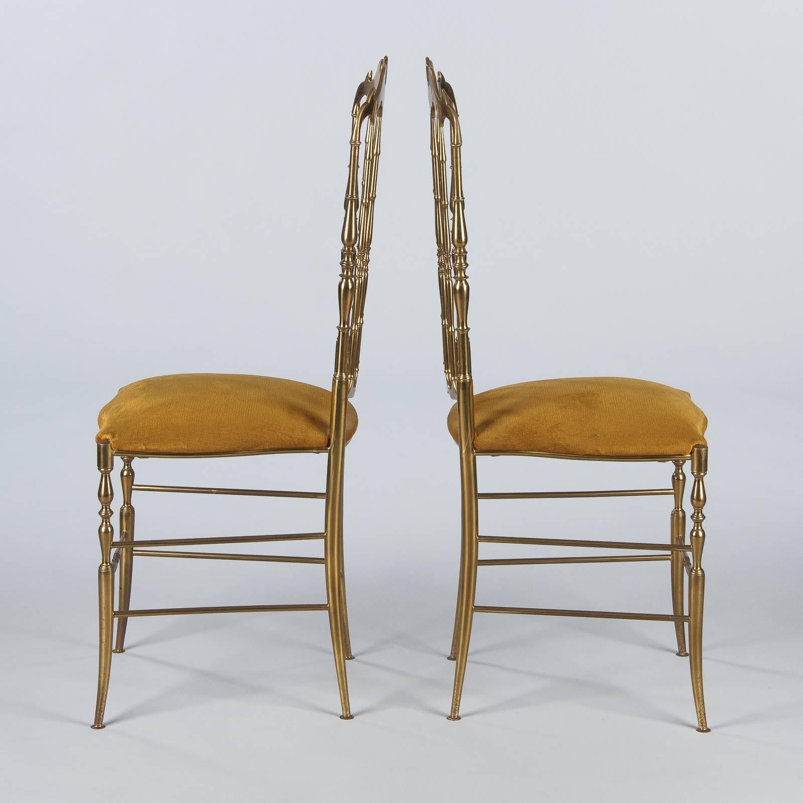 Pair of Brass Chiavari Chairs, Italy, 1960s In Good Condition In Austin, TX
