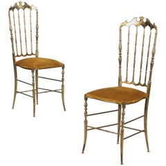 Pair of Brass Chiavari Chairs, Italy, 1960s