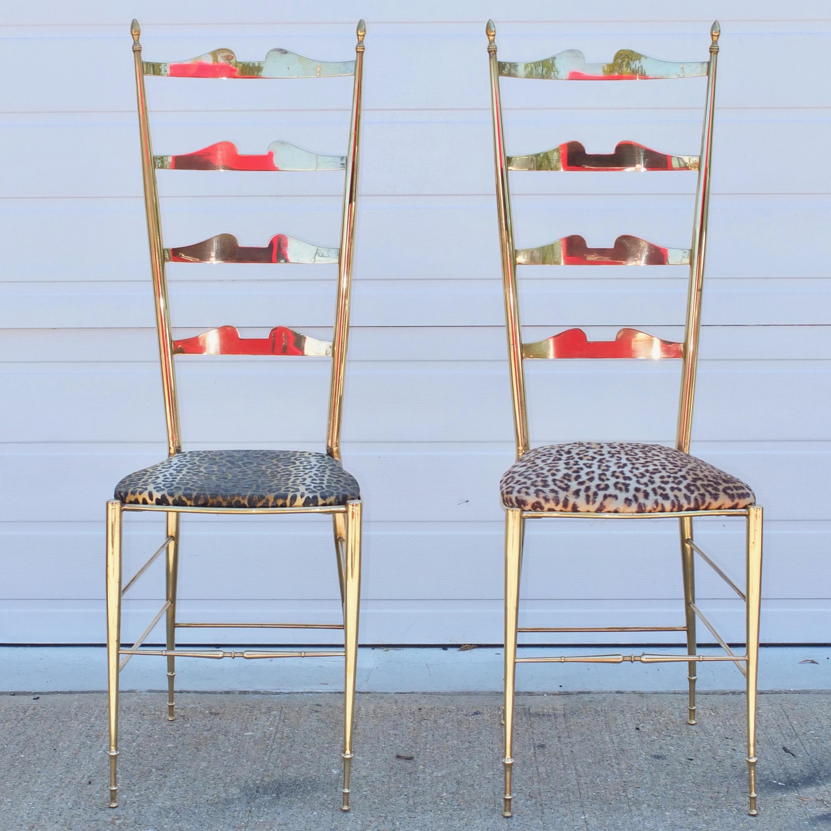 Italian Six Brass Chiavari Ladder Back Chairs For Sale