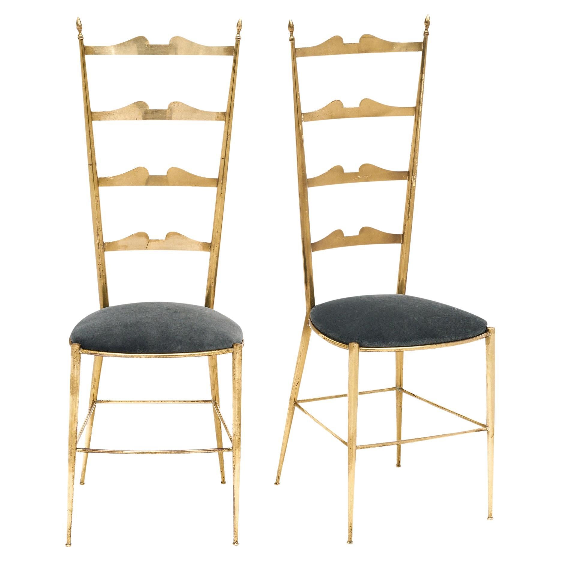Pair of Brass Chiavari Side Chairs For Sale