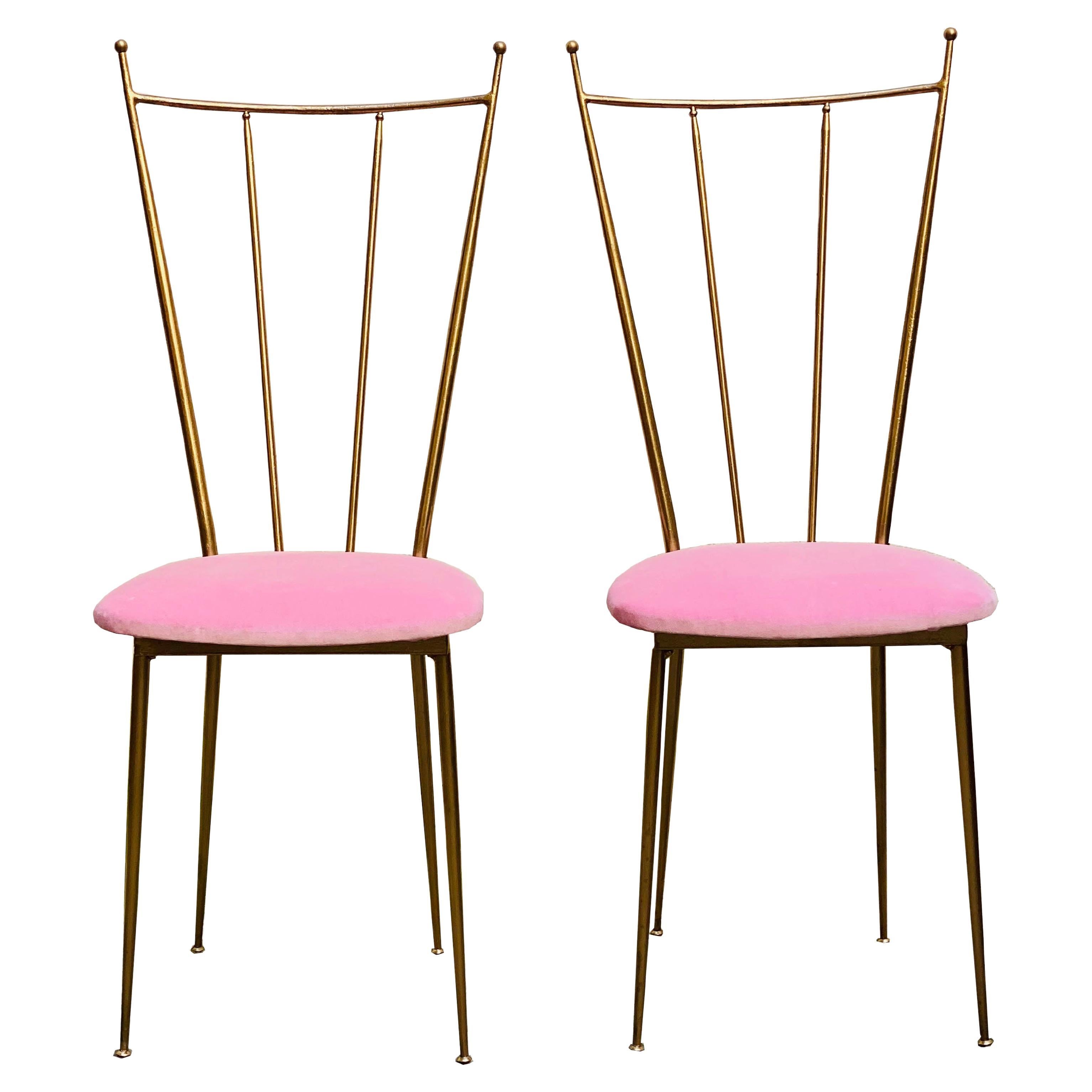 Pair of Brass Chiavarina Chairs, Italy 1960s