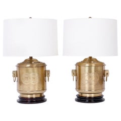 Vintage Pair of Brass Chinese Style Table Lamps