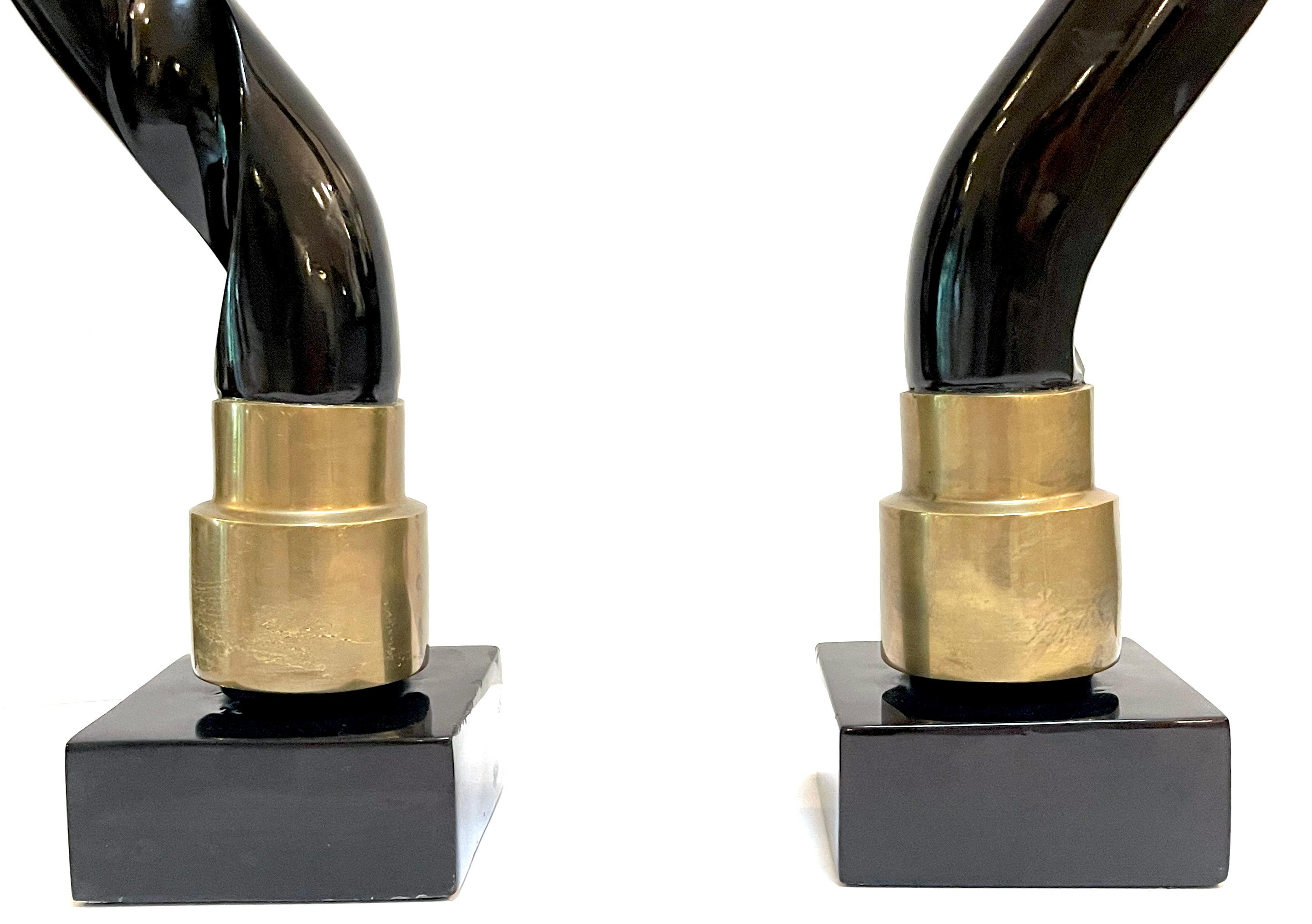 Mid-Century Modern Pair of Brass & Chocolate Brown Lacquer Antelope Horns, Style of Springer  For Sale