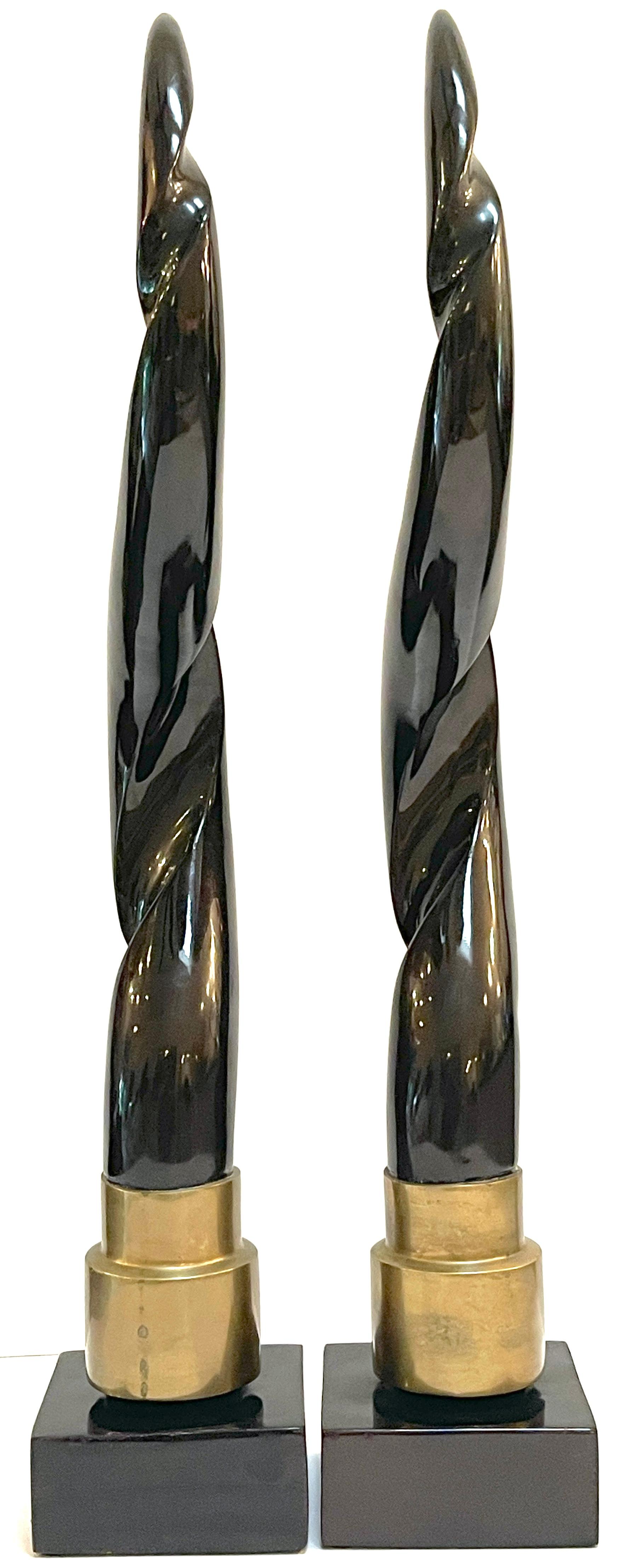 American Pair of Brass & Chocolate Brown Lacquer Antelope Horns, Style of Springer  For Sale