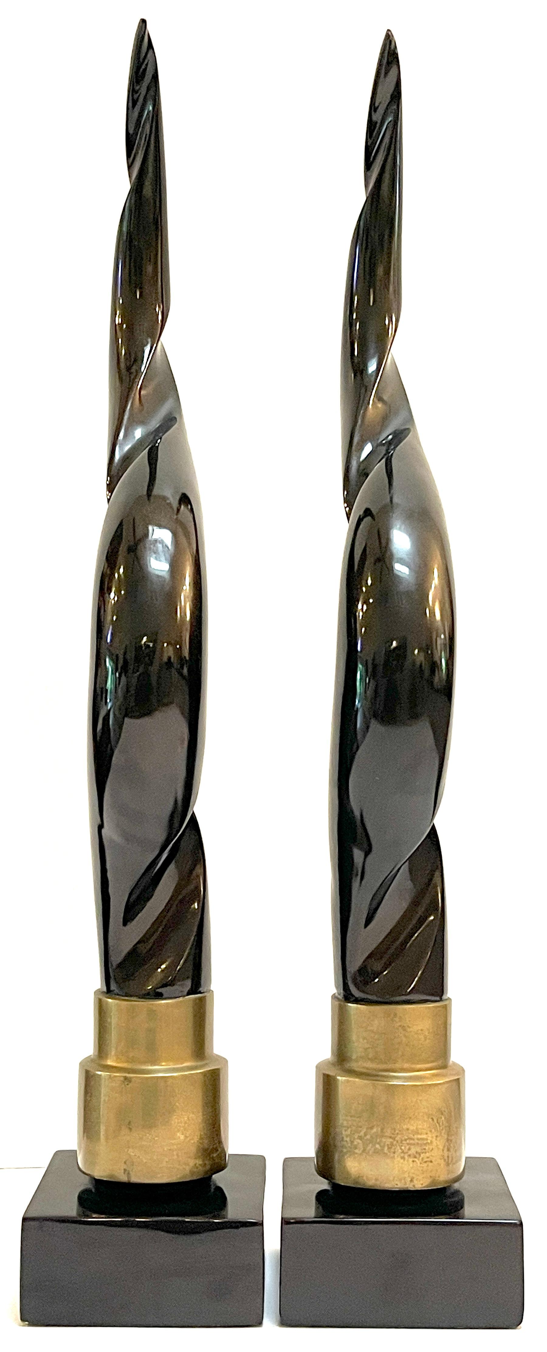 20th Century Pair of Brass & Chocolate Brown Lacquer Antelope Horns, Style of Springer  For Sale
