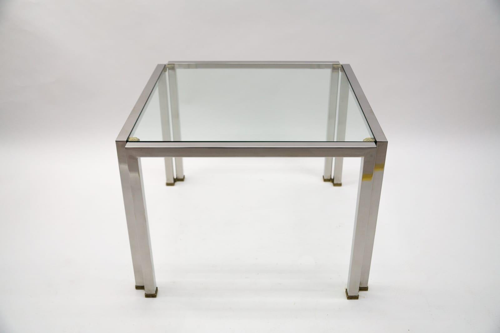 Allemand Paire de tables basses T28 en laiton, chrome et verre de Peter Ghyczy, Allemagne, années 1970 en vente