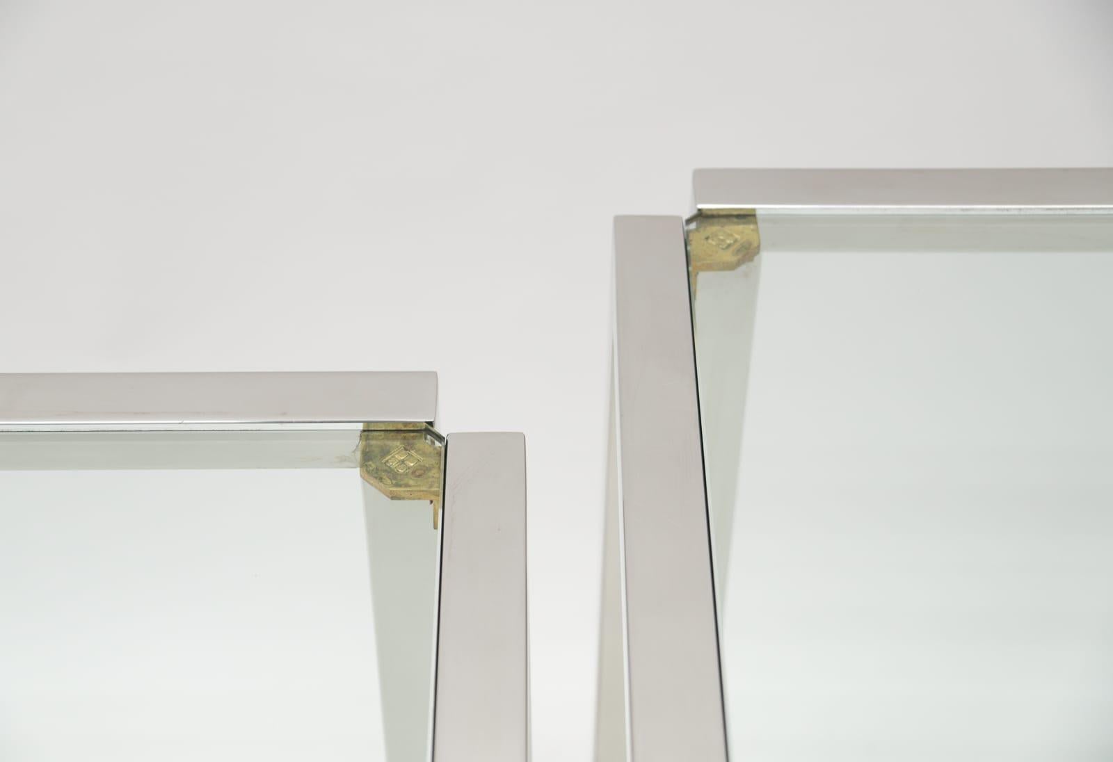 Pair of Brass, Chrome and Glass T28 Coffee Tables by Peter Ghyczy, 1970s Germany For Sale 1