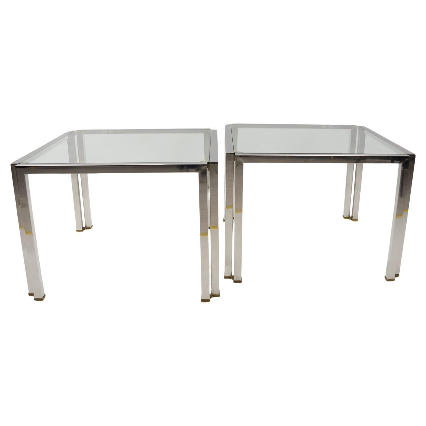 Pair of Brass, Chrome and Glass T28 Coffee Tables by Peter Ghyczy, 1970s Germany For Sale