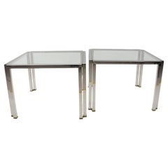Pair of Brass, Chrome and Glass T28 Coffee Tables by Peter Ghyczy, 1970s Germany