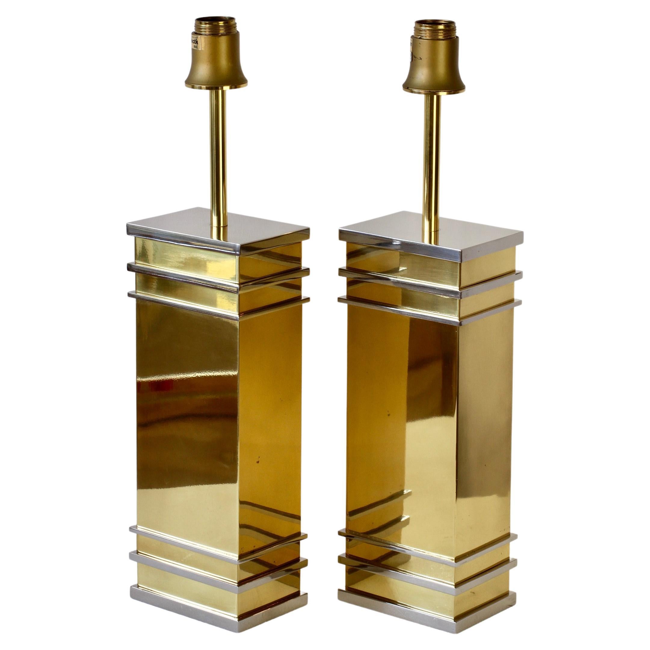 Pair of Brass & Chrome Maison Jansen Style Table Lamps by Vereinigte Werkstätten