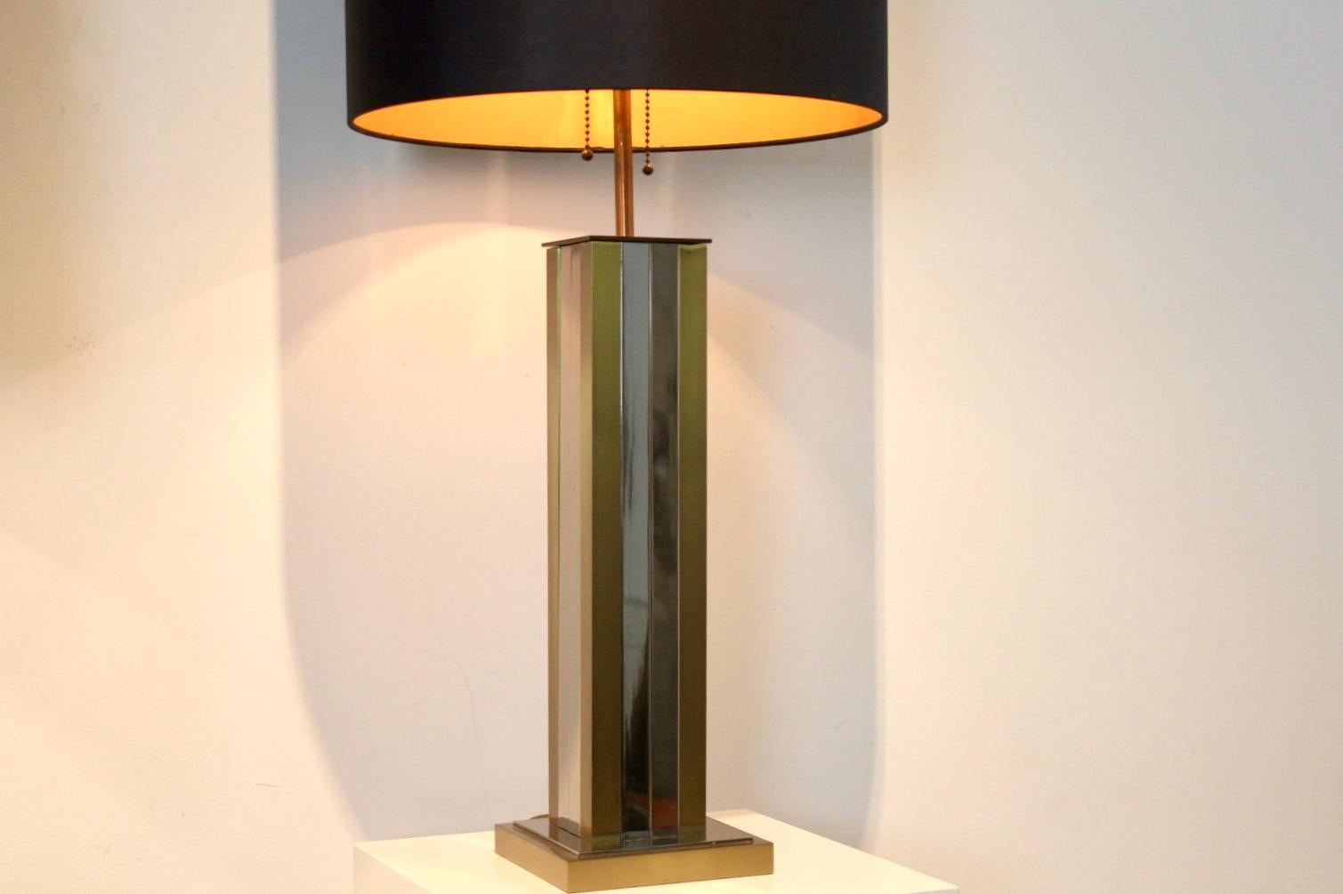 Belgian Pair of Brass Chrome Mid-Century Modern Willy Rizzo Table Lamps