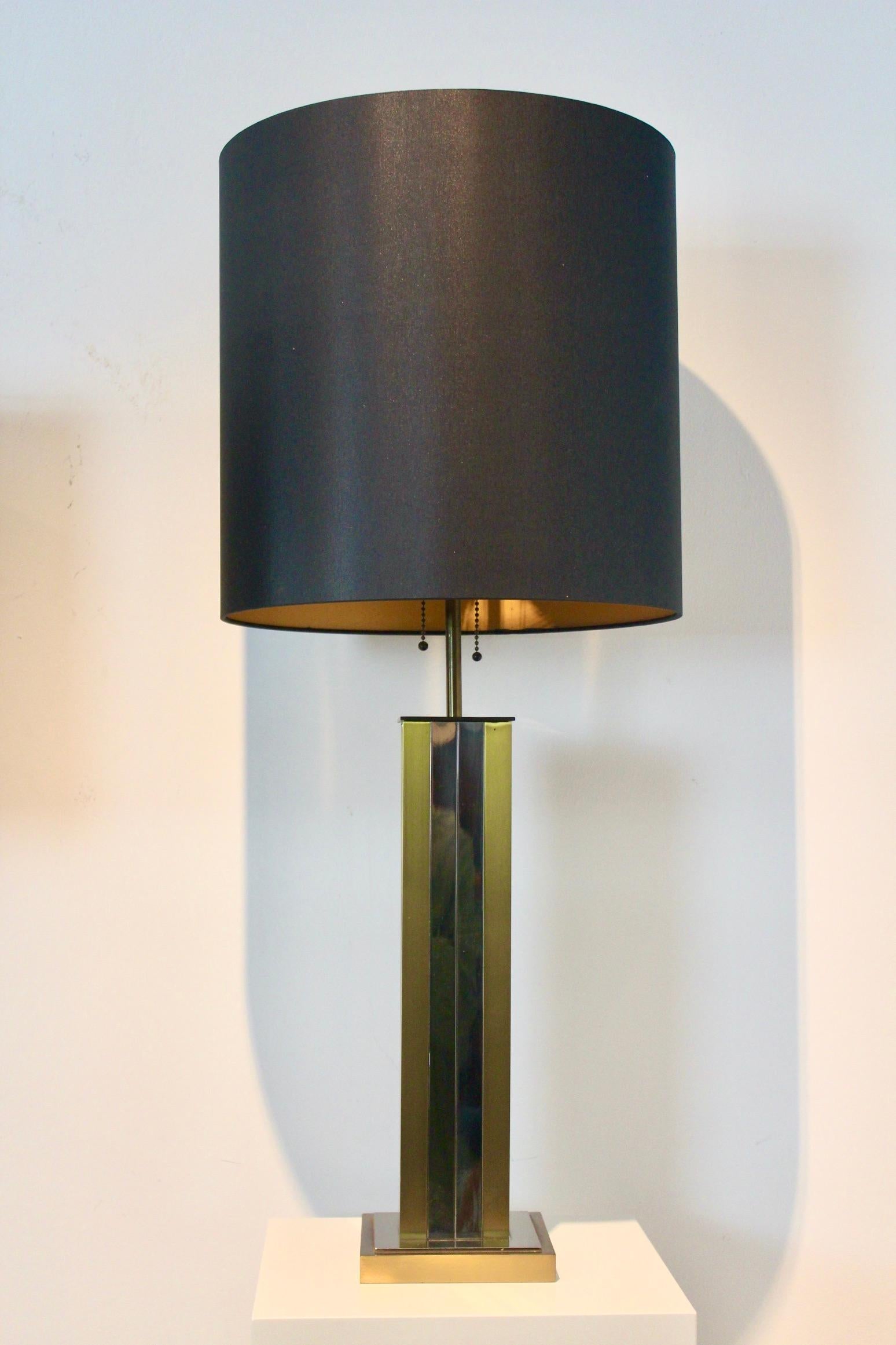 Pair of Brass Chrome Mid-Century Modern Willy Rizzo Table Lamps In Good Condition In Voorburg, NL