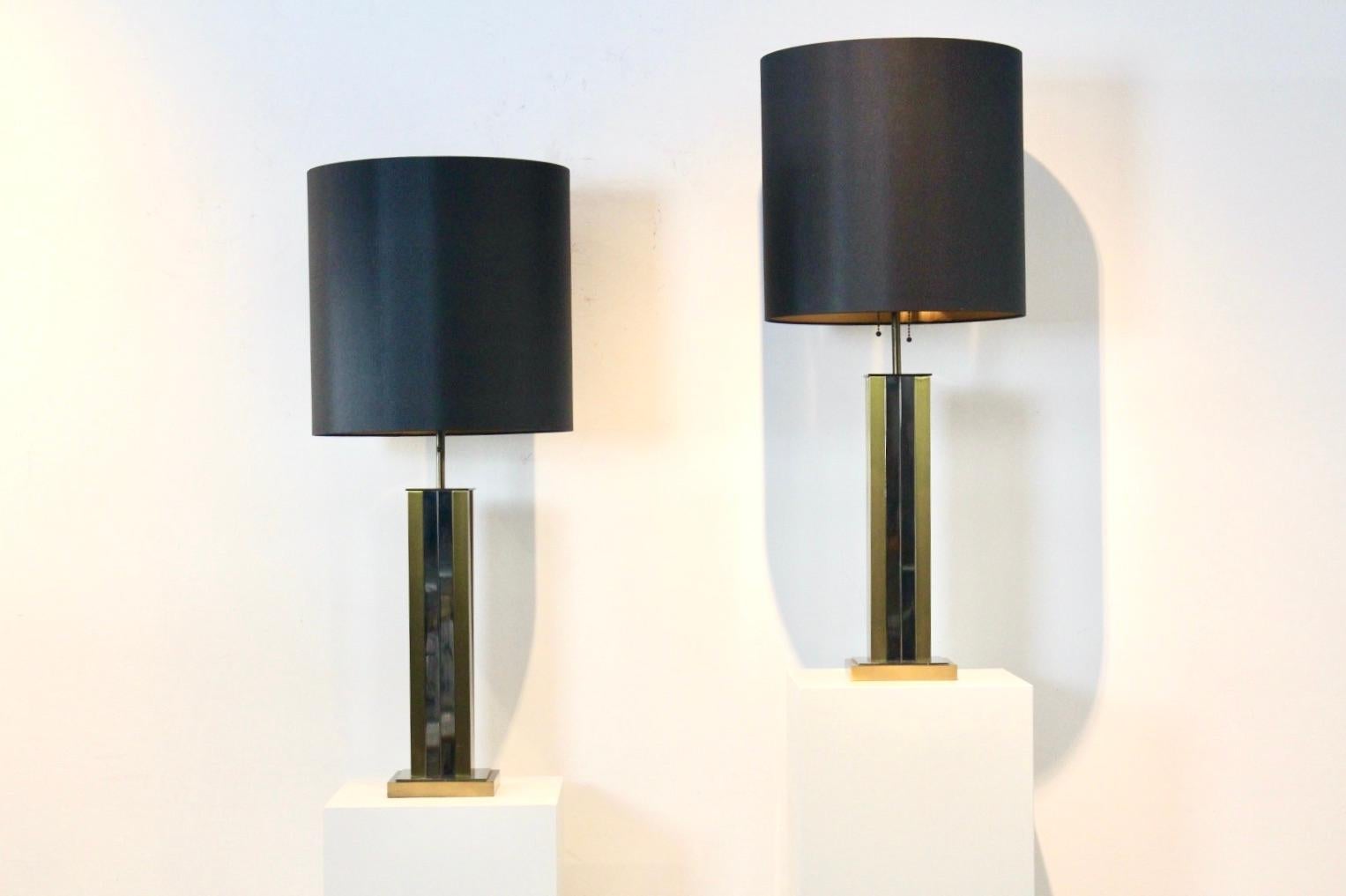 Pair of Brass Chrome Mid-Century Modern Willy Rizzo Table Lamps 1