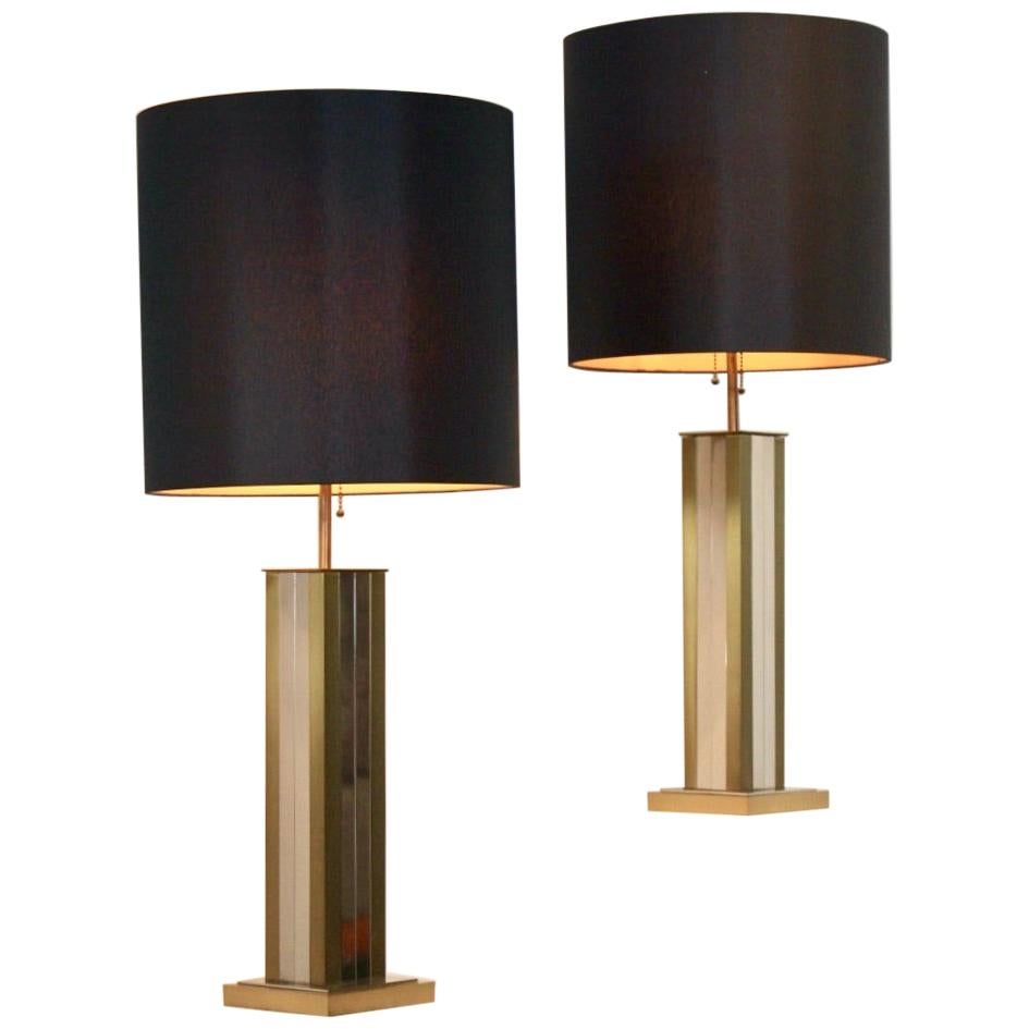 Pair of Brass Chrome Mid-Century Modern Willy Rizzo Table Lamps
