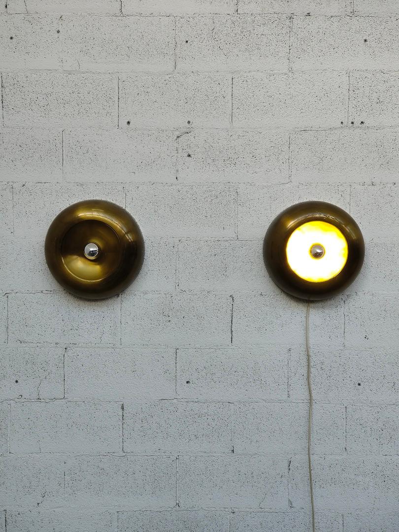 Pair of Brass Circular Sconces Appliques, Italy, 1960s For Sale 3
