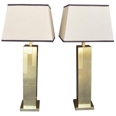 Pair of Brass "Cityscape" Paul Evans Lamps