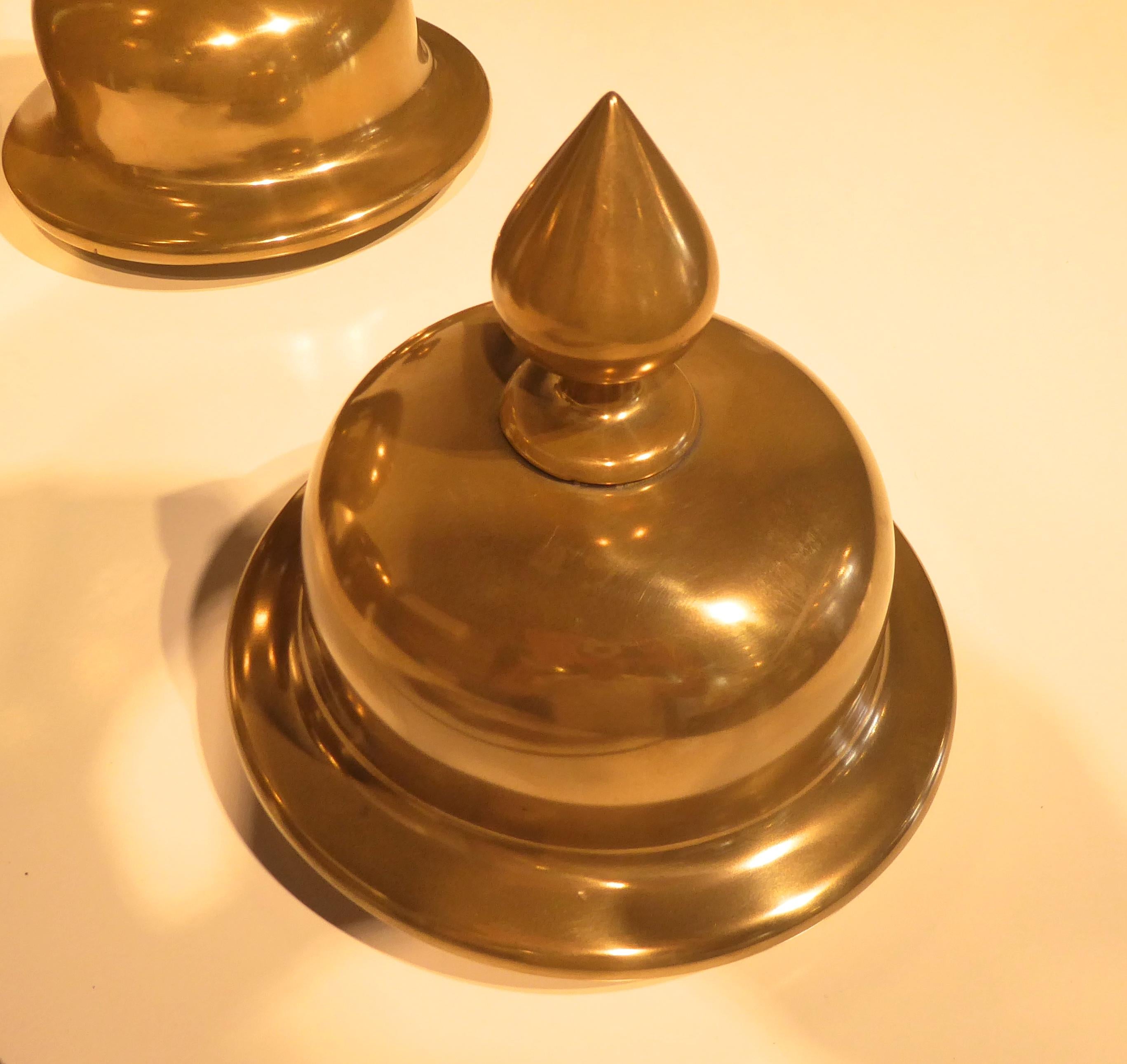 Pair of Brass-Clad Hardwood Temple Jars im Angebot 1