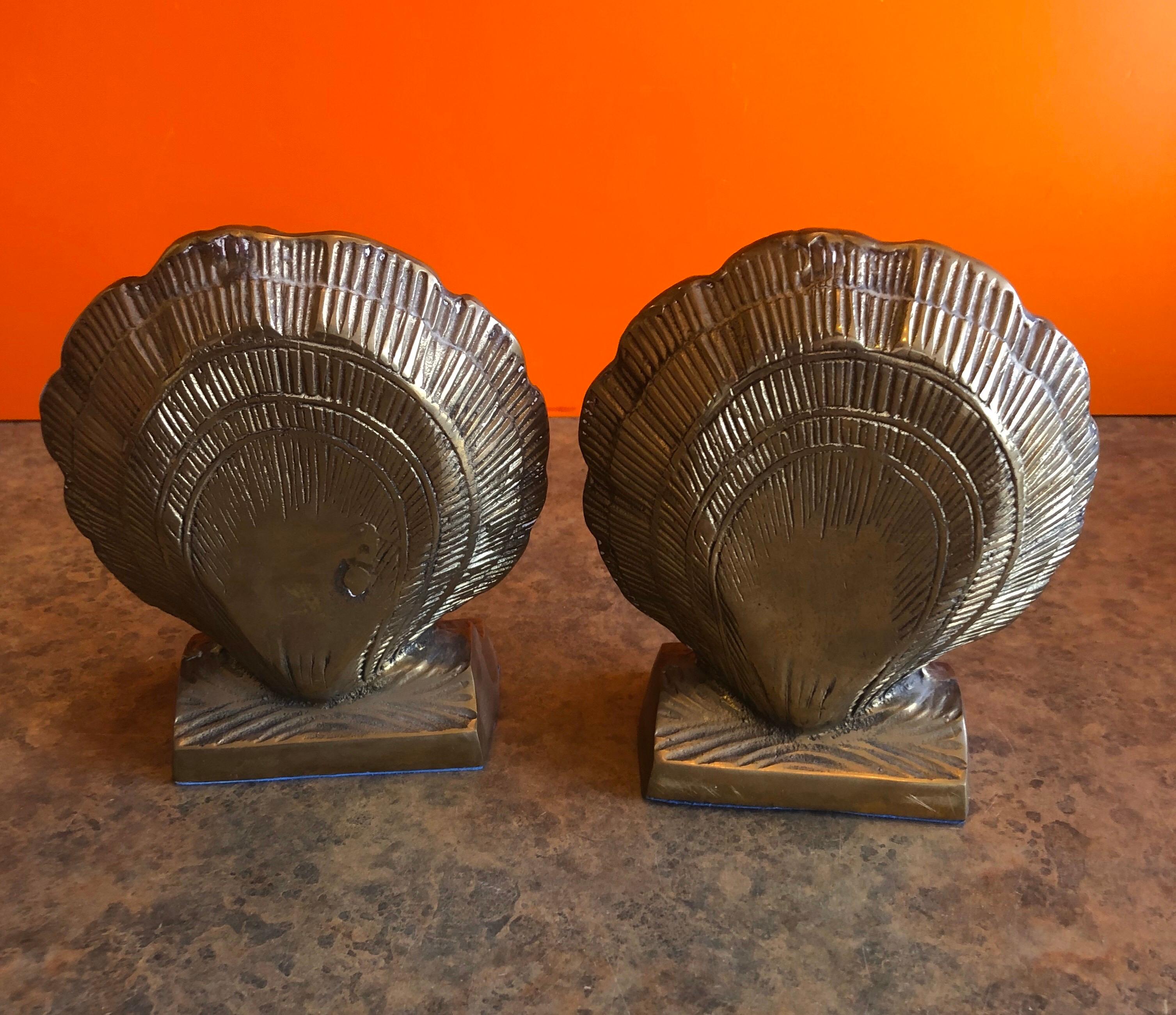 Mid-Century Modern Pair of Brass Clam Shell Bookends