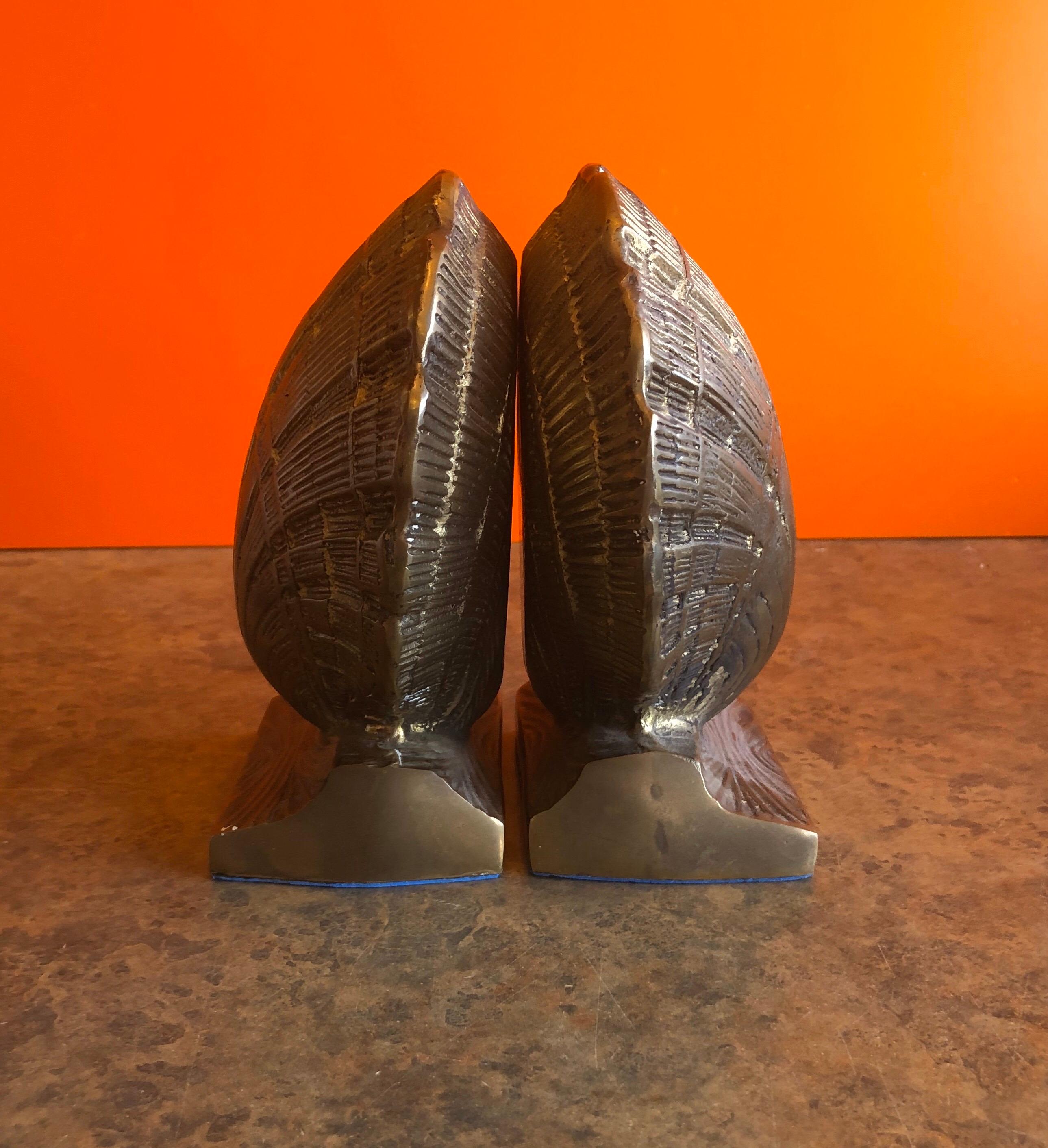 Pair of Brass Clam Shell Bookends In Good Condition In San Diego, CA