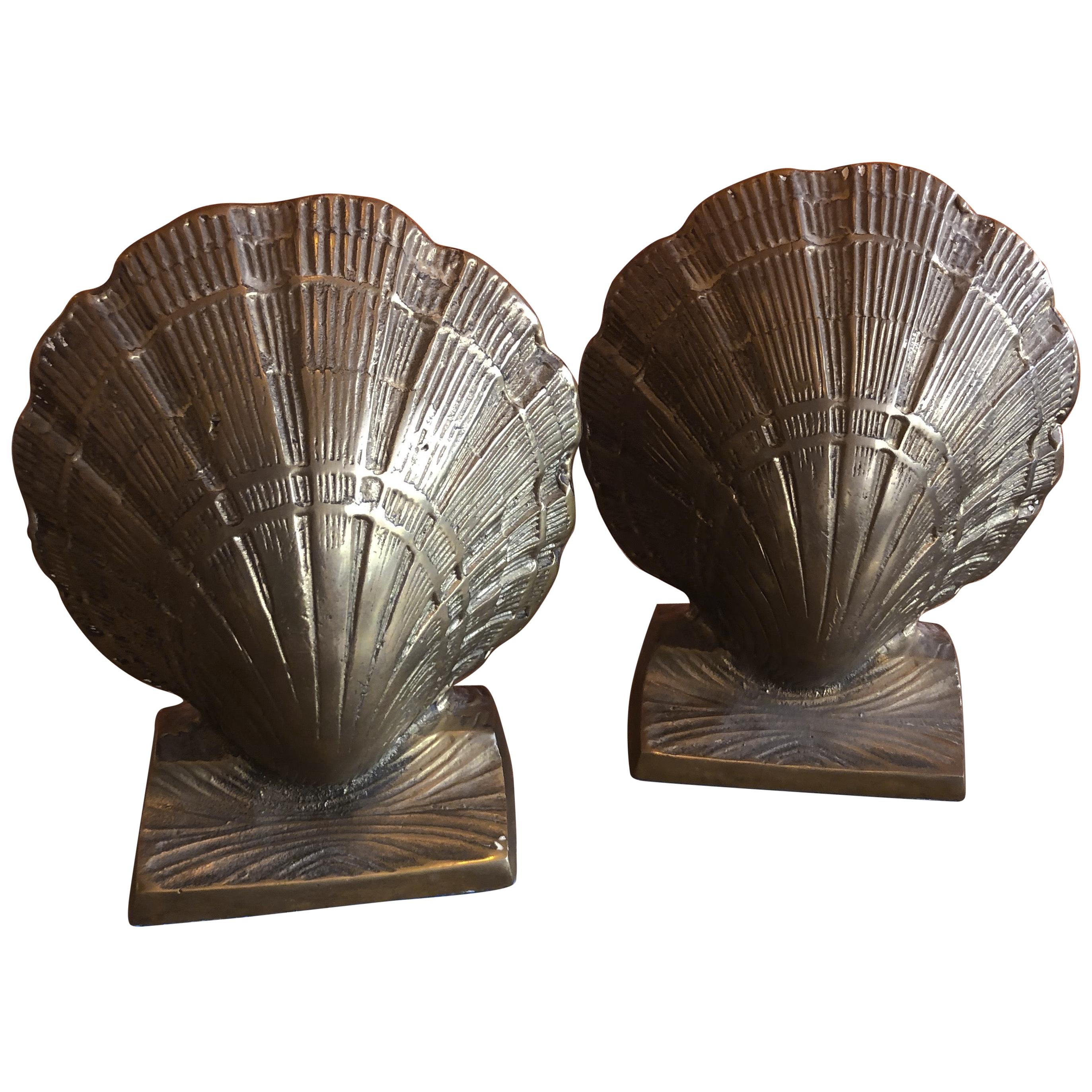 Pair of Brass Clam Shell Bookends