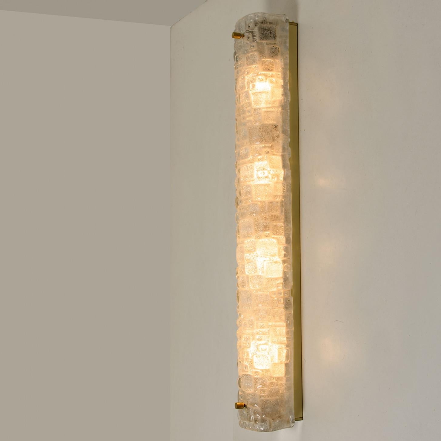 Murano Glass Pair of Brass Clear Bubbled Glass Wall Lights by Hillebrand, Germany, 1960s For Sale